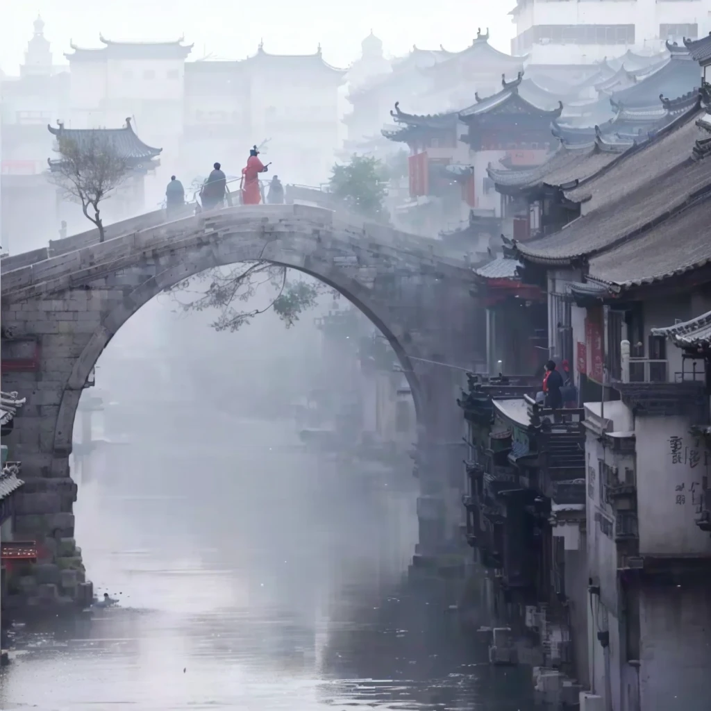 There is a bridge across the river,People walk on it, Dreamy Chinatown, by An Zhengwen, by Wu Zuoren, author:Gu An, zhouzhuang ancient town, Zhu Derun, by Cheng Zhengkui, Stunning sight, author:Wang Lu, by Wen Zhenheng, by Cheng Jiasui
