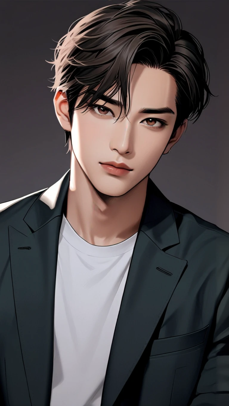 anime boy with black hair and white shirt and black blazer, anime portrait of a handsome man, anime handsome man, inspired by Bian Shoumin, inspired by Zhang Han, digital anime illustration, handsome stunning realistic, smooth anime cg art, inspired by Yanjun Cheng, realistic anime artstyle, realistic artstyle, realistic. cheng yi, anime style portrait, realism artstyle