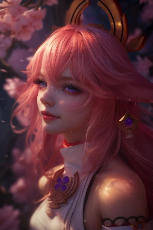 High-quality beautiful eyes, Beautiful face, Высокий quality face, dark sky, thin, Wet waist, A slim body, Model appearance, confusion, sexuality, милый beautiful anime woman, detailed digital anime art, Beautiful anime girl, Beautiful anime girl, Anime with small details, Best quality, masterpiece, Ultra detailed, Beautiful, A Высокий resolution, original,CG 8K ультраrealistic, The perfect work of art, Beautiful face, cleanliness, skin, гиперrealistic, Ultra detailed, detailed eye, dramatic Lighting, (realistic) realistic, Full HD, Best quality, Best quality, Beautiful Lighting, (8k wallpapers with extremely detailed computer graphics), Высокий detail, Sharp Focus, The art of dramatic and photorealistic painting., Beautiful smile, Facialliness, skin, гиперrealistic, Ultra detailed, detailed eye, dramatic Lighting, (realistic) realistic, Full HD, Best quality, Best quality, Beautiful Lighting, (8k wallpapers with extremely detailed computer graphics), Высокий detail, Sharp Focus, The art of dramatic and photorealistic painting., (masterpiece, Best qualityтолстые контуры, comics, фотоrealistic, Best quality, masterpiece, A Высокий resolution, One,on open air, extremely detailed, details, masterpiece, ((illustration)), 4K, 8 thousand., Высокий quality, A Высокий resolution, Lighting, cinematic, award-winning,yae Miko, 1 girl, \N/, aNimal ears, bare shoulders, blush, breast, Cherry blossoms, closed mouth, cut off sleeves, earriNgs, flower, fox ears, gem, hair betweeN eyesair orNameNt, haNd up, japaNese clothes, Jewelry, kimoNo, loNg hair, lookiNg at viewer, medium breast, Miko, NoNtraditioNal Miko, piNk eyes, piNk flower, piNk hair, purple gemstoNe, short kimoNo, sidelocks, smile, One, upper body, white kimoNo