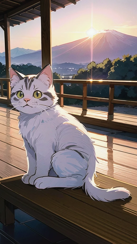 cat, happy smile, soft light, light on face, dynamic posture,
BREAK((solo, 1cat, adorable , young cat, cute cat, short hair), (full body:1.35), dynamic angle, detailed shadow, detailed lightning, (wide view, wide-angle lens)),
BREAK(cozy, outdoor, firstSunrise,outdoors,mount fuji,mountainous horizon,sunrise,sunset,sunlight,city,ocean),
BREAK(extremely detailed, CG, 8k Amazing, finely detail, (masterpiece:2.0, best quality), (intricate details, depth of field)),   
RAW photo, 8k UHD,