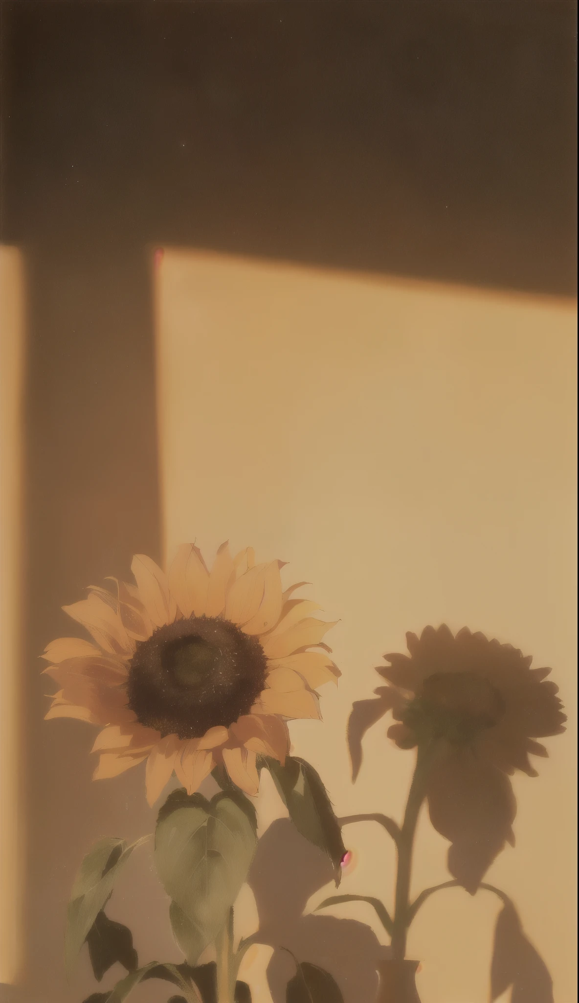 there is a sunflower that is in a vase on the table, rinko kawauchi, taken with a pentax k1000, by Maeda Masao, by Yasushi Sugiyama, sunflower, by Pamela Ascherson, taken with a pentax1000, by Kiyohara Tama, by Tadashi Nakayama