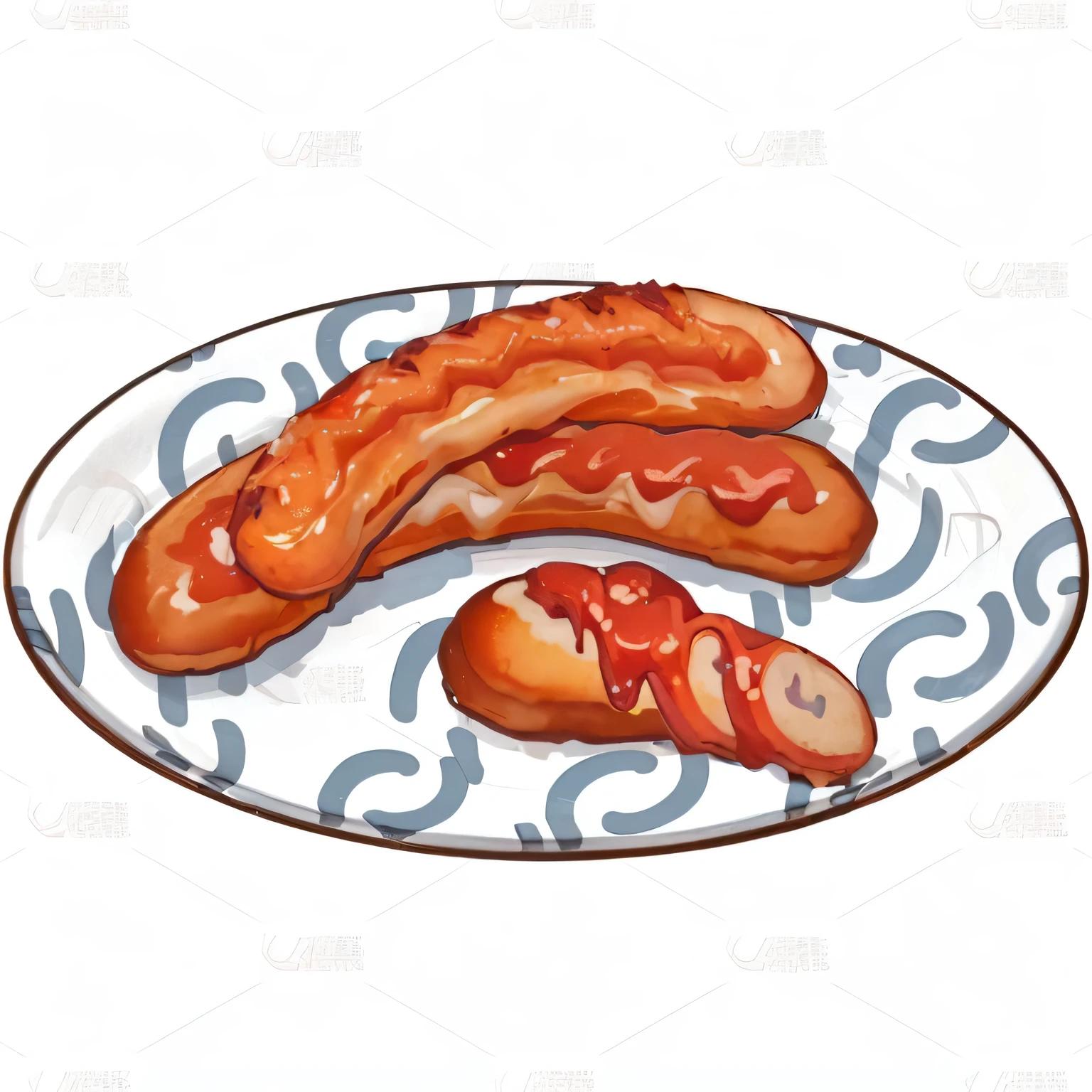 there is a plate with sausages on it and a fork, sausages, sausage, chorizo sausage, Meats on the ground, hot dog, Meat and blood stained glass, Meat texture, nugget and sausage on plate, nymous as a sausage, Meat, Meat factory, sausage hair, hot dog, sausage, 猪Meat, , lunchMeat, juicy Meat写实