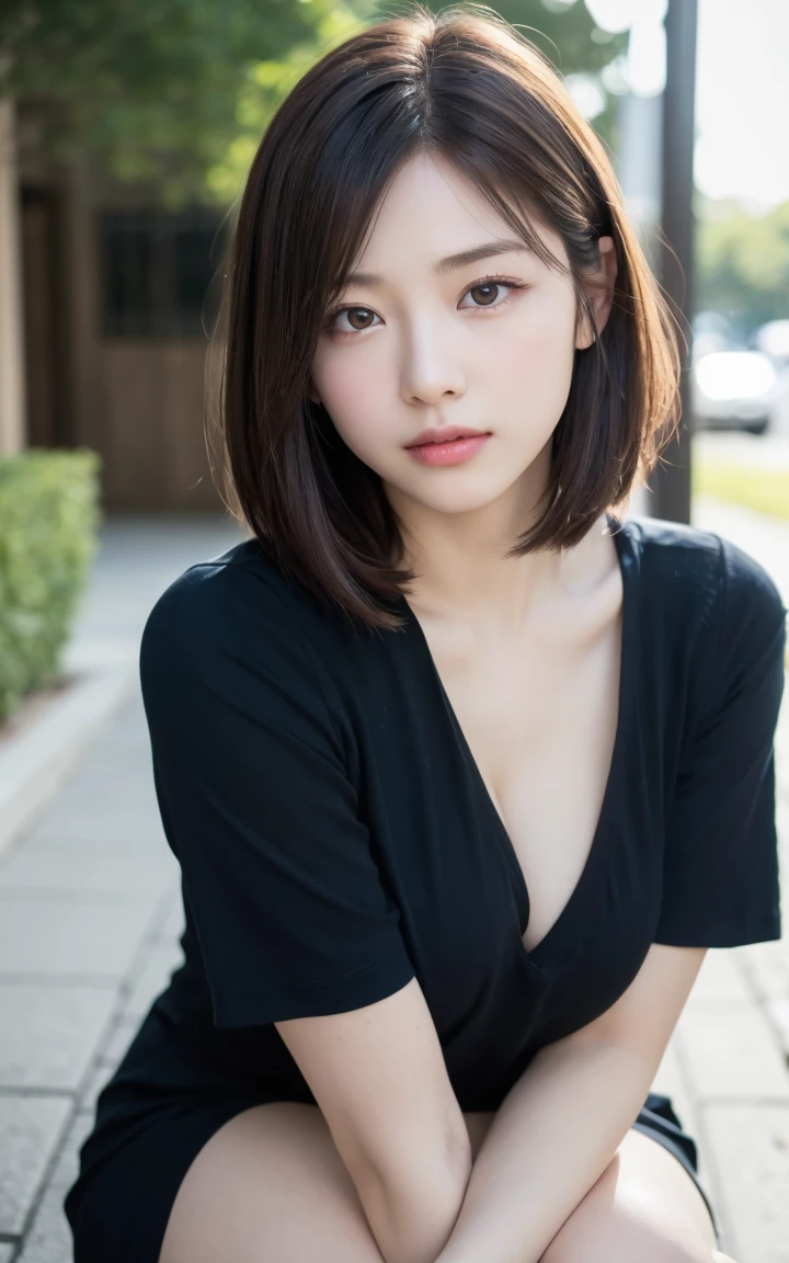 (8k、Live Action、RAW Photos、Highest quality、masterpiece:1.2),(Outdoor,Front lighting:1.2),((Perfect lighting)),(Long Bob Cut),Observe the audience,look up,Hug Pose, strong,erotic,18-year-old,student,White skin,knees,Absurd,Small face,前hairを真ん中から分けます、The forehead is visible,(Embarrassing,Squint your eyes,Glare,strong,skinny,skinny,Irritated)、masterpiece,Highest quality、Ultra-high resolution,One person, One personで,Close-up shot、cute、studentに戻る,(Sporty clothes:1.3,Team Color),high school girl,Japanese women,Are standing,(フォトGenuine:1.37)、Photon Mapping,Genuineistic、cuteSmall face,Brown eyes、prospect、Written boundary depth、Blurred Background、Genuine,(前hairが見える), hair, kneesが見える, thigh,(Nogizaka Idol), actress、Big and ample breasts、Cleavage、Super Fine、Low people々、(Skin with visible pores:1.2)、(Focus on the face)、8 heads、Natural Neck、Check and fix the skeleton