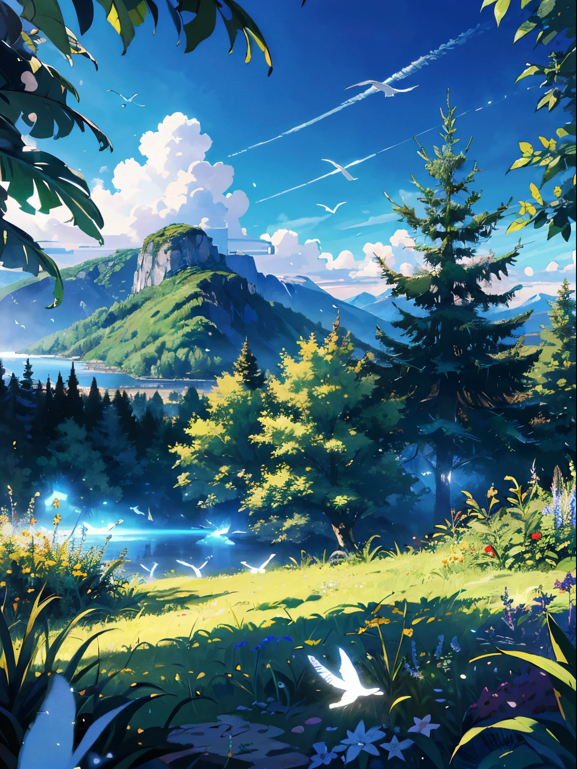 high resolution,high resolution,high quality,landscape,Practical,Blue sky,White bird，Green plants，summer