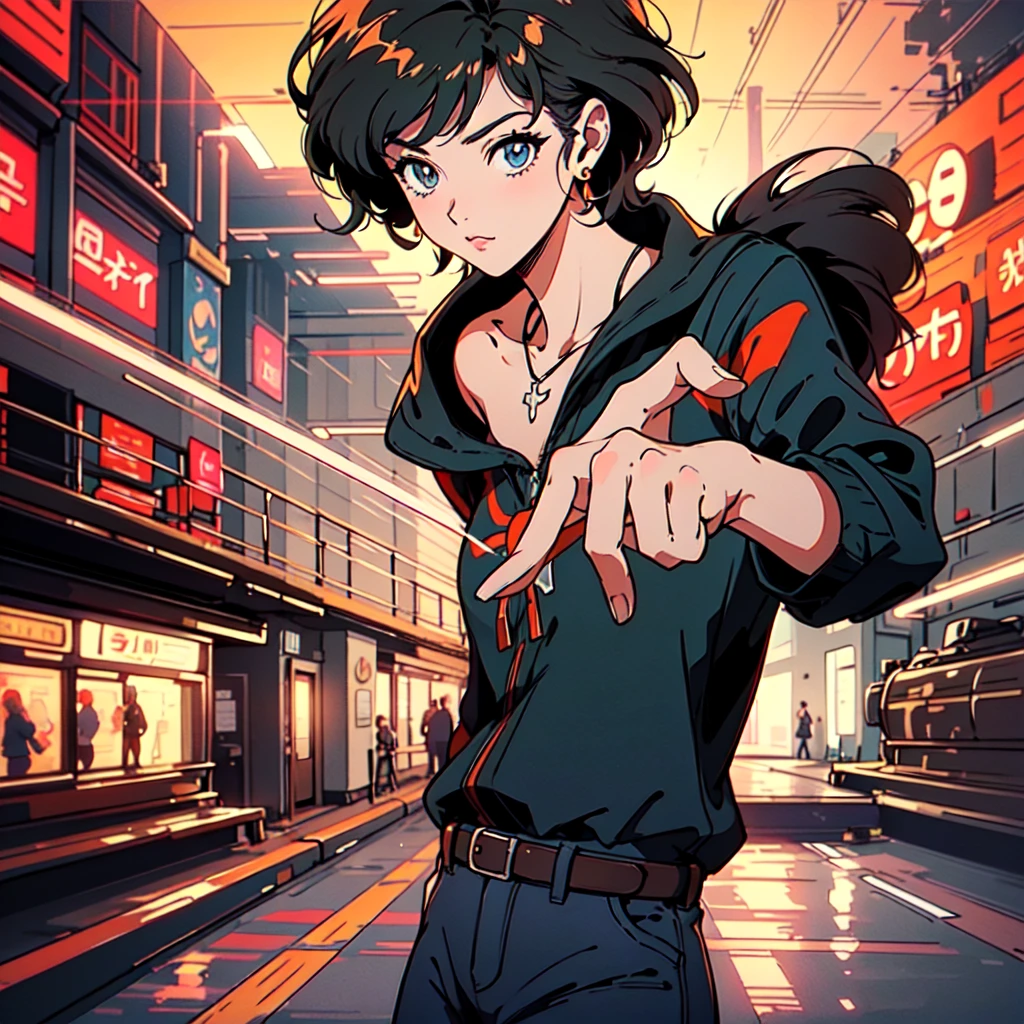 A city pop poster with a retro 80s feel、Imagine the album cover。With the highest quality anime illustrations、There is one blonde girl with short hair.。Her eyes shine blue、Dressed in rapper style clothing、I'm wearing headphones。
The image is in a dynamic pose.、Drawn from a novel angle。Created in high definition like 4K、Creates the feeling of being in a dark room。The room was lit by blue lights.、It has a fantastic atmosphere。The room is a small space like a 1K.、The window offers a view of downtown Shinjuku.。
This work depicts a night city enveloped in neon lights.、This will be a record that allows you to fully enjoy the charm of city pop.。