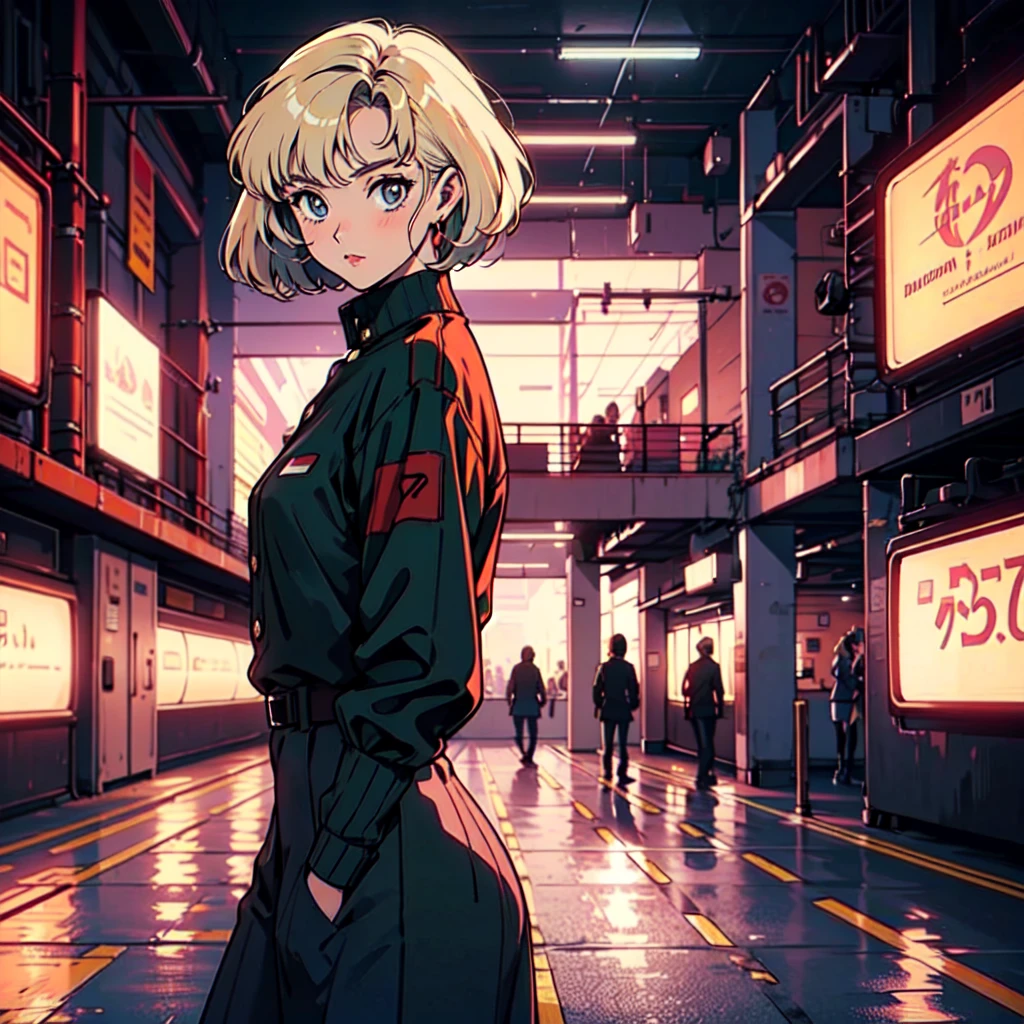 A city pop poster with a retro 80s feel、Imagine the album cover。With the highest quality anime illustrations、There is one blonde girl with short hair.。Her eyes shine blue、Dressed in rapper style clothing、I&#39;m wearing headphones。
The image is in a dynamic pose.、Drawn from a novel angle。Created in high definition like 4K、Creates the feeling of being in a dark room。The room was lit by blue lights.、It has a fantastic atmosphere。The room is a small space like a 1K.、The window offers a view of downtown Shinjuku.。
This work depicts a night city enveloped in neon lights.、This will be a record that allows you to fully enjoy the charm of city pop.。