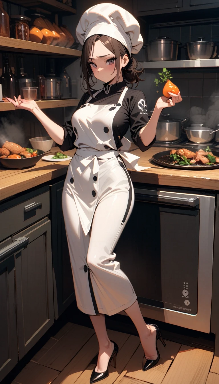 ((best quality)) , ((masterpiece)) , (detailed)，1 female，Earthquake Kitchen，Female chef，High heel，((whole body))
