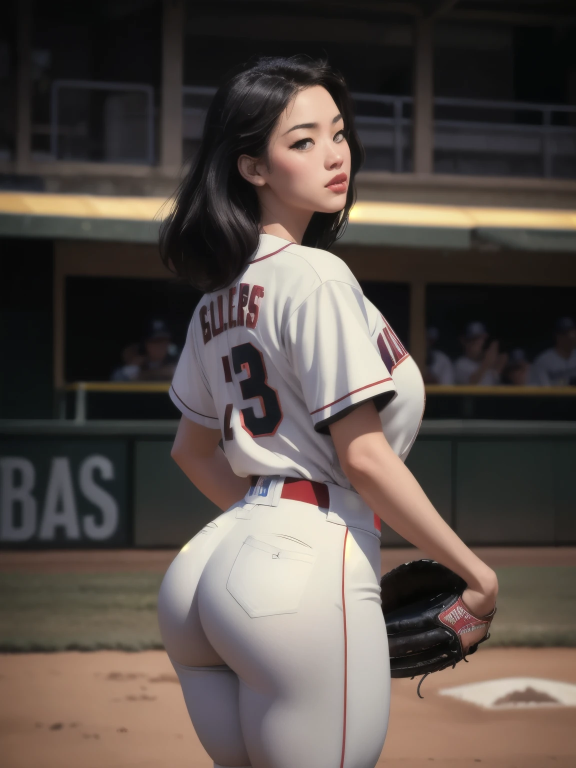 Adorable and sexy Japanese girl in a tight baseball uniform, pitching ball) nsfw, lurid and vivid colors and tones, volumetric lighting, exploitation vibe, Tarantino aesthetic, retro, vintage, HD, 8x, intricate, Euro-Sleaze aesthetic, Italian fumetto vibe, by Elmer Batters, by Eric Kroll, by Richard Kern, by Frazetta, by Brian Bolland, by Neil Adams, intricate details, perfect face, perfect body, classic masterpiece, standing, , round ass