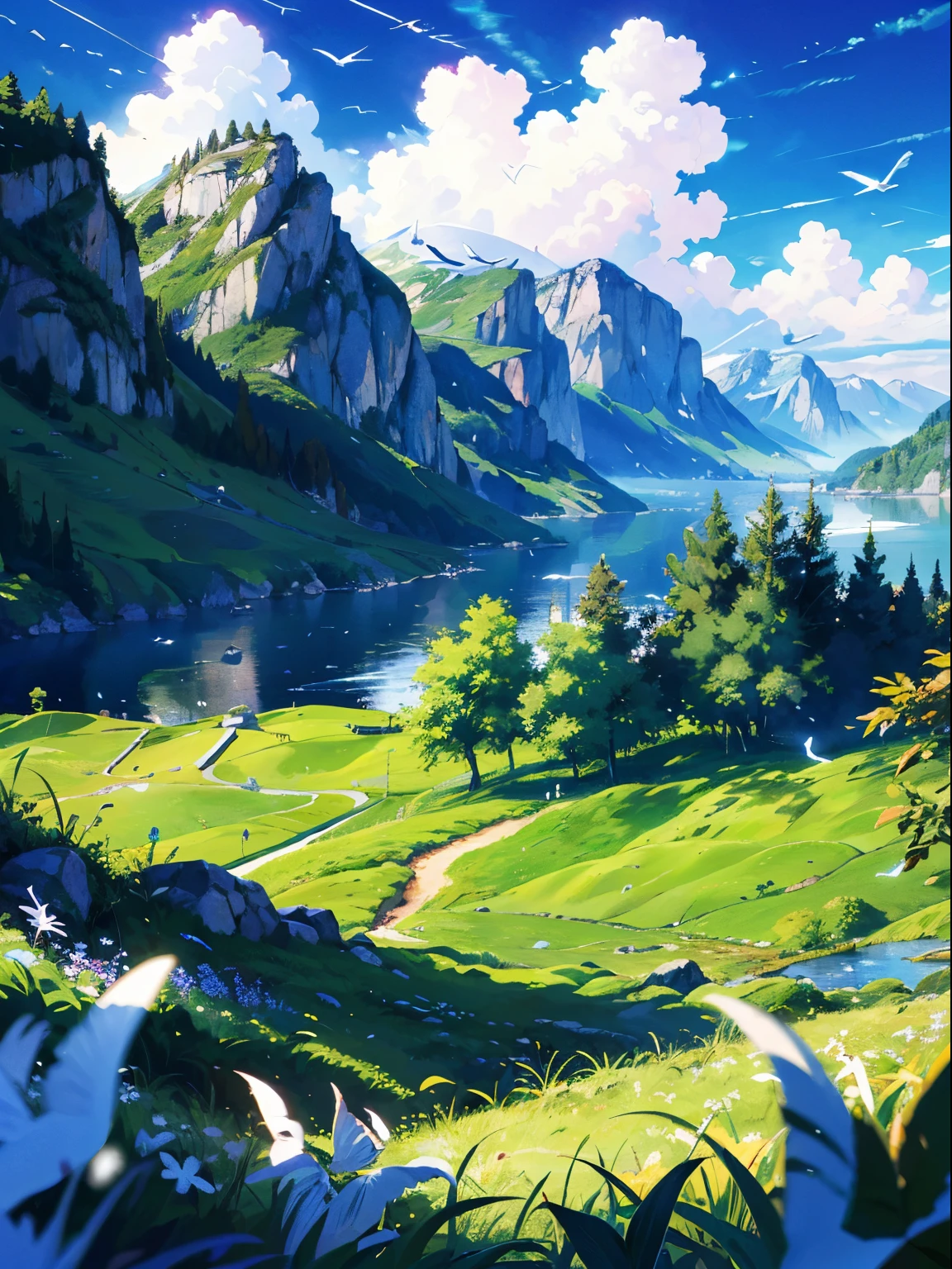 high resolution,high resolution,high quality,landscape,Practical,Blue sky,White bird，Green plants，summer