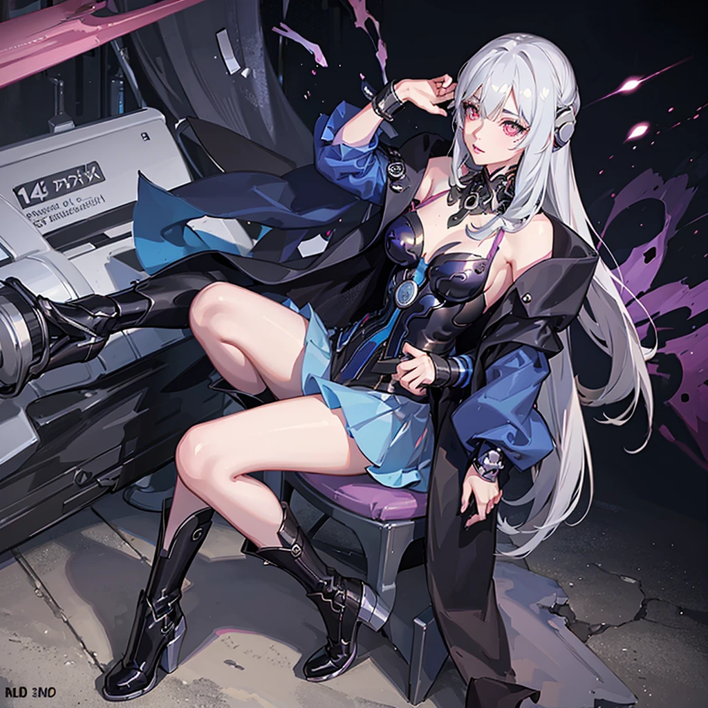 a stunning magical girl in a cyberpunk world, beautiful detailed eyes, beautiful detailed lips, extremely detailed face, long eyelashes, girl with a cute heart-shaped magic wand, hooded cape, wearing a headset, idol-like cyberpunk outfit, white thigh-high boots, utility pouch on waist, (best quality,4k,8k,highres,masterpiece:1.2),ultra-detailed,(realistic,photorealistic,photo-realistic:1.37),vivid colors,professional digital art,intricate details,concept art,cyberpunk,magical girl