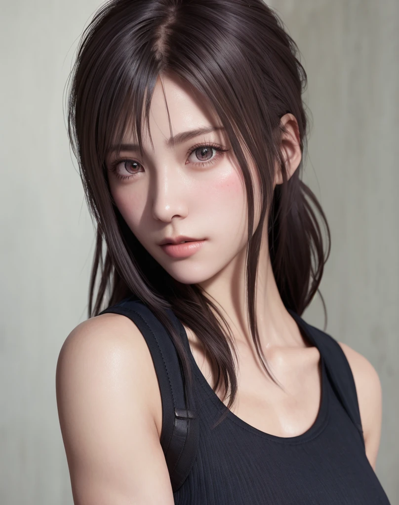 high quality picture, masutepiece, detailed hair texture, Detailed skin texture, Detailed Cloth Texture, 8K, Add fabric details, ultra detailed skin texture, ultra detailed photographic, Skin pores, Portrait of a girl, wearing tank top,