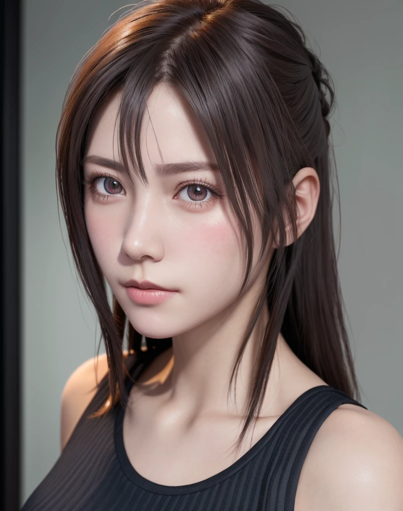 high quality picture, masutepiece, detailed hair texture, Detailed skin texture, Detailed Cloth Texture, 8K, Add fabric details, ultra detailed skin texture, ultra detailed photographic, Skin pores, Portrait of a girl, wearing tank top,