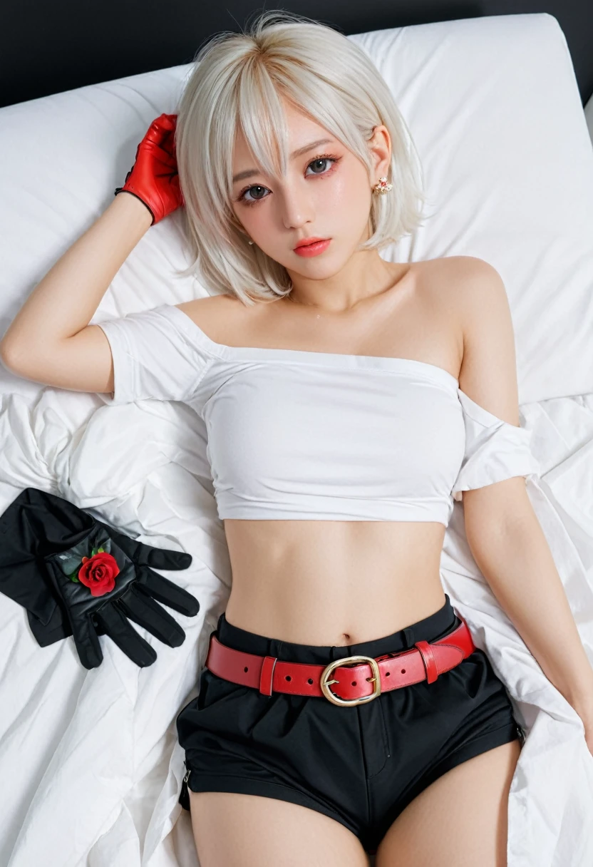 (photo realistic1.2),ultra detailed,(8K),(1girl),(Fantasy:1.5),(Vampire Castle),(bed),(vampire costume:1.5),(fang:1.5),(Vampiric items:1.2)topless,(small nipples),(big breasts: 1.2),nude gravure,beautiful Japanese, clothes in disarray,dangling earrings,(short pants),(from above:1.5),(looking at viewer),(kneeling pose),smirk,(upper body),(spread legs:1.2),(blonde),(short hair),24years old,red eyes