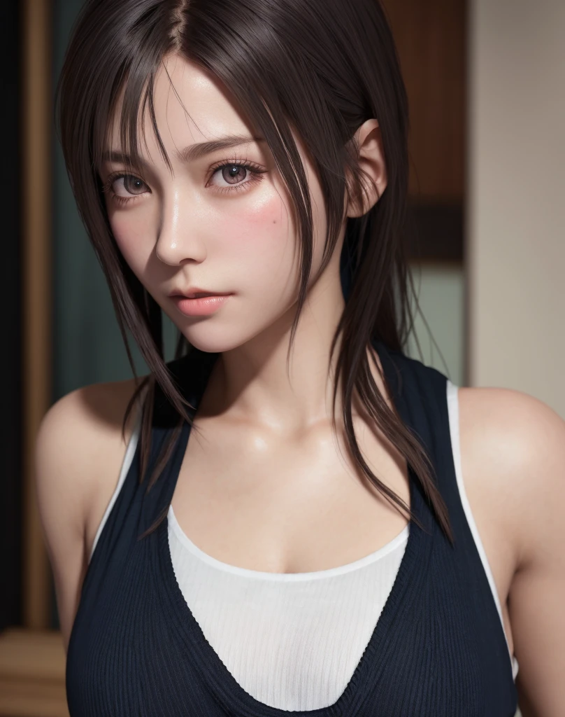 high quality picture, masutepiece, detailed hair texture, Detailed skin texture, Detailed Cloth Texture, 8K, Add fabric details, ultra detailed skin texture, ultra detailed photographic, Skin pores, Portrait of a girl, wearing tank top,