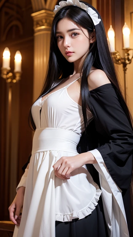 A perfect young female white-collar worker,Chinese big breasts,High picture quality,Works of masters,Black hair,Long hair shawl,Long hair flowing over the shoulders,cropped shoulders,鎖骨,exquisite face,Hydrated red lips,blue-shirt,Banzoe bartic(show legs),Hosiery,white stockings,((Wearing black gloves))Real Human,Interior wall background,CG rendering,16k,Stand up,Empty interior,Do not show your hands,Close-up shot