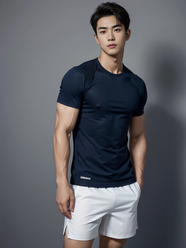 1 Handsome naked Japanese guy ,Sexy pose, A 20 year-old man wearing a Bare chest shirt and Excellent shorts stands against a white background, navy Blue, navy Blue, Sports T-shirt, Blue, Excellent Sportswear, Gorgeous and sexy clothes, Sportswear, Short sleeve, Jinjinshen Blue clothes, Tall young man, Tennis suits, Wearing sportswear, dark Blue decorative clothing,male,Bare chest,Full chest muscles,Swelling of chest muscles,Six-pack,Hips, Handsome,High,Muscles look good,hairy body,Sexy expression, Wheat complexion,black eyes(thin eyes 1:3),Full body image, Excellent, perfect dick shape, Perfect hand details,Detailed you, , Mostly juicy ass, The opening of your legs