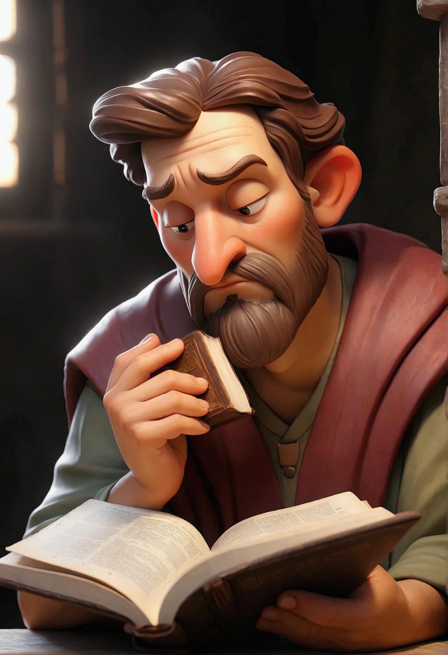 (work of art, Maximum quality, best qualityer, man reading the holy bible. Highlight for the open bible