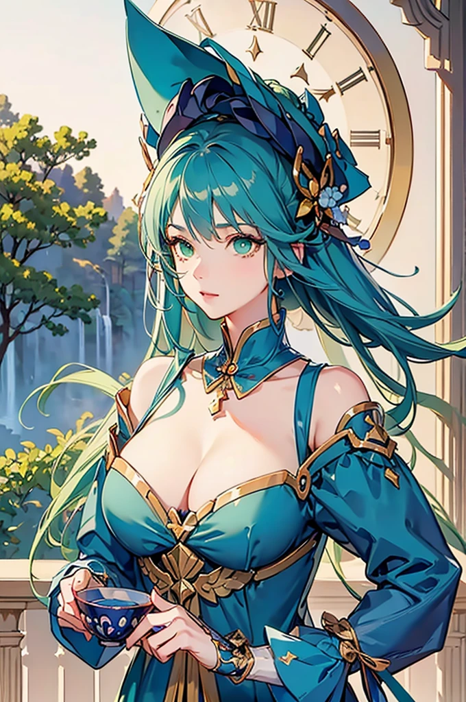 darkmagiciangirl, dark magician girl, blonde hair, choker, (green eyes:1.5), long hair,
BREAK bare shoulders, blue footwear, blush, blush stickers, cleavage, collarbone, duel monster, hat, off shoulder, pentacle, wizard hat, (blue clothes:1.5),
BREAK looking at viewer,
BREAK outdoors, forest, BREAK holding cup, milk,
BREAK (masterpiece:1.2), best quality, high resolution, unity 8k wallpaper, (illustration:0.8), (beautiful detailed eyes:1.6), extremely detailed face, perfect lighting, extremely detailed CG, (perfect hands, perfect anatomy),