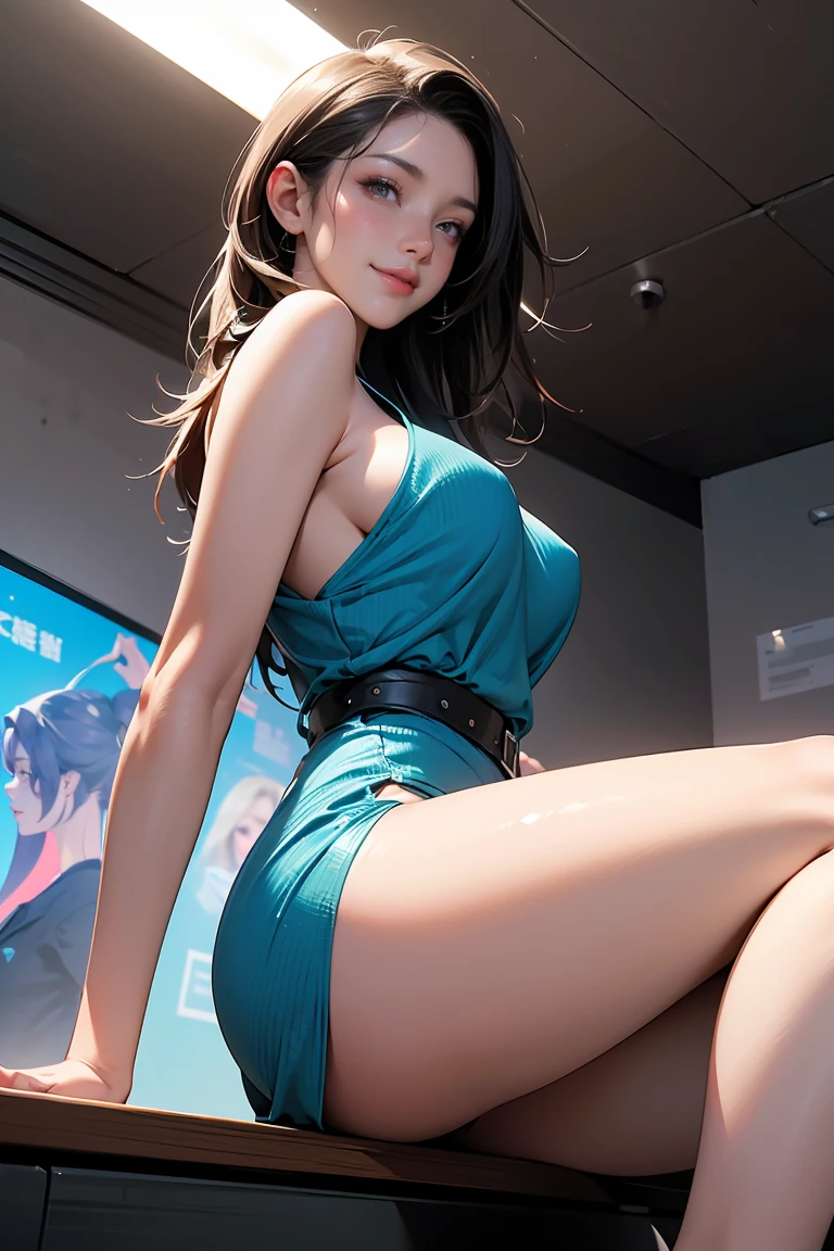 ((Masterpiece, top quality, high resolution, highly detailed CG unified 8K wallpaper)), (huge stunning goddess shot, very hot and sexy, jaw-dropping beauty, perfect proportions, beautiful body, slim body beauty:1.3), Fashion models, supermodels walking down the runway at a fashion show, glowing skin, oiled skin, sweating, naked buttocks, a scene from a movie, lights, audience, walking toward the camera, “SEAART” written large on the wall in the background Smiling faces,