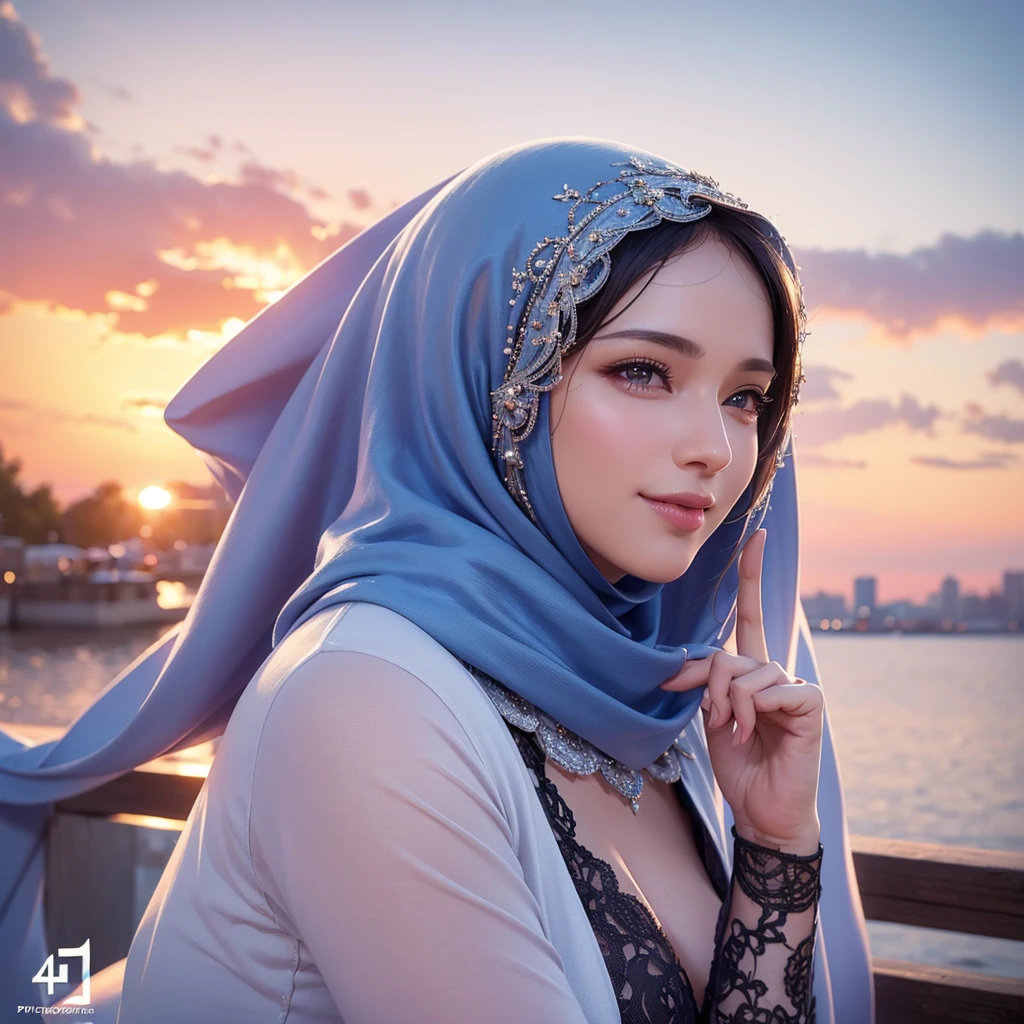 1 gorgeous mature woman in casual hijab outfit, outdoor romantic date setting, beautiful detailed eyes, beautiful detailed lips, extremely detailed eyes and face, long eyelashes, beautiful smile, hot mom, portrait, (best quality,4k,8k,highres,masterpiece:1.2),ultra-detailed,(realistic,photorealistic,photo-realistic:1.37),HDR,UHD,studio lighting,ultra-fine painting,sharp focus,physically-based rendering,extreme detail description,professional,vivid colors,bokeh,portraits,warm color tones,dramatic lighting