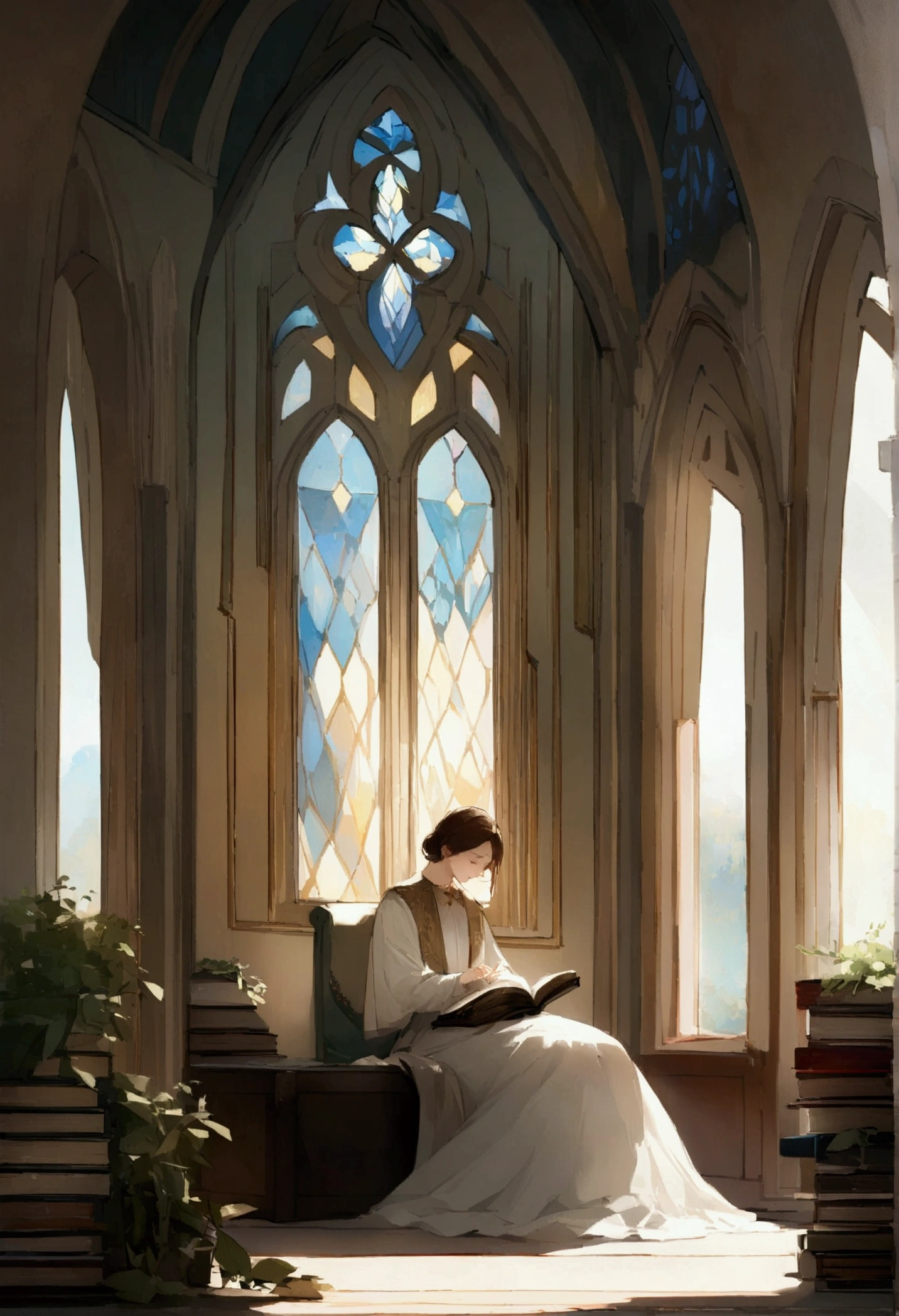 (work of art, Maximum quality, best qualityer, holy bible. Highlight for the open Bible being leafed through, a neutral and bucolic setting