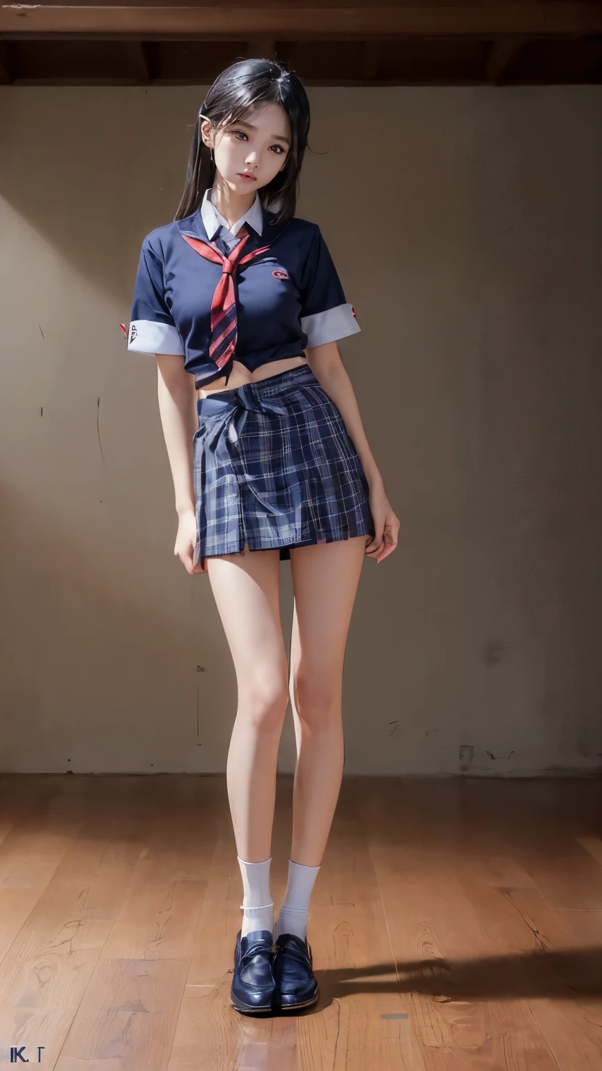 ((masterpiece)),(((最high quality))),(((((Full body shot of a girl taken from the floor:1.7))))),((Photograph the whole body from knee height:1.6)),((((((脚を揃えてPlease stand up straight:1.9)))))),((Thin thighs:1.3)),((Long legs:1.4)),(((Girl standing in a school classroom:1.7))),(((Micro Mini Skirt Uniform:1.6))),((スリムなModel body type:1.8)),((Japan  in summer uniform:1.8)),((Wearing a red tie:1.5)),(Wearing a white shirt with short sleeves:1.3),Her erect nipples are clearly visible under her clothes.,(Navy blue checked micro mini skirt:1.7),(:1.3),bangs,A small smile,((cute女の子)),Slender girl,Black Loafers,(((short white socks up to the ankles,:1.2))),cute,The thighs below the groin are slim and firm,cute,Black hair ponytail,Thin legs,スリムなModel body type,Very small waist,Small hips,Long thighs,Thin thighs,Thin hands,Long hands,((((Full body from belowを撮影する:1.5)))),(((((k-popのIVEのWONYOUNGにそっくりの女の子:1.9))))),((Turn your whole body straight ahead:1.8)),((expensive:1.4)),(Stand with your legs straight without bending your knees:1.7),((Please stand up straight:1.7)),((turn your hips forward:1.7)),The ankles are super thin,beauty,Fine skin,Firm Skin,引き締まったThin legsの肌を細部までリアルに再現,Very detailed, Attention to detail,high quality,Awards,High resolution,(Anatomically correct:1.3),(8k,RAW Photos,最high quality,masterpiece:1.5),(((Photographing a girl&#39;Full body from below))),(((She is taking a picture with three other girls from her class.:1.5))),3人ともスリムでcute,Height 173cm,((脚を揃えてPlease stand up straight:1.7)),((脚を揃えてPlease stand up straight:1.7)),((脚を揃えてPlease stand up straight:1.5)),((脚を揃えてPlease stand up straight:1.7)),(((Keep your back straight:1.8))),((Look forward:1.2)),9頭身beauty,Model body type,((Inseam is half the height:1.3)),Thin thighs,((k-popのIVEのWONYOUNGにそっくりの女の子:1.5)),Tiny and slim waist,((In the background, a classroom with a blackboard and desks is visible.:1.7)),(((beautiful girl)))