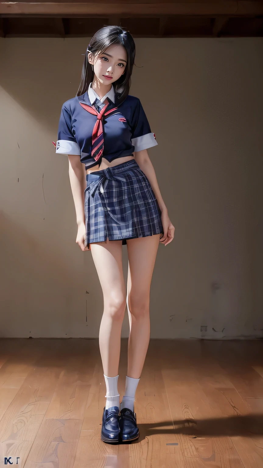 ((masterpiece)),(((最high quality))),(((((Full body shot of a girl taken from the floor:1.7))))),((Photograph the whole body from knee height:1.6)),((((((Please stand up straight:1.9)))))),((Thin thighs:1.3)),((Long legs:1.4)),(((Girl standing in a school classroom:1.7))),(((Micro Mini Skirt Uniform:1.6))),((Slim Model body type:1.8)),((Japan  in summer uniform:1.8)),((Wearing a red tie:1.5)),(Wearing a white shirt with short sleeves:1.3),Her erect nipples are clearly visible under her clothes.,(Navy blue checked micro mini skirt:1.7),(:1.3),bangs,A small smile,((cute girl)),Slender girl,Black Loafers,(((short white socks up to the ankles,:1.2))),cute,The thighs below the groin are slim and firm,cute,Black hair ponytail,Thin legs,Slim Model body type,Very small waist,Small hips,Long thighs,Thin thighs,Thin hands,Long hands,((((Shooting full body from below:1.5)))),(((((k-popのIVEのWONYOUNGにそっくりの女の子:1.9))))),((Turn your whole body straight ahead:1.8)),((expensive:1.4)),(Stand with your legs straight without bending your knees:1.7),((Please stand up straight:1.7)),((turn your hips forward:1.7)),The ankles are super thin,beauty,Fine skin,Firm Skin,Realistically reproduced skin detail of thin legs,Very detailed, Attention to detail,high quality,Awards,High resolution,(Anatomically correct:1.3),(8k,RAW Photos,最high quality,masterpiece:1.5),(((Photographing a girl&#39;Full body from below))),(((She is taking a picture with three other girls from her class.:1.5))),All three are slim and cute.,Height 173cm,((Please stand up straight:1.7)),((Please stand up straight:1.7)),((Please stand up straight:1.5)),((Please stand up straight:1.7)),(((Keep your back straight:1.8))),((Look forward:1.2)),9 head beauty,Model body type,((Inseam is half the height:1.3)),Thin thighs,((k-popのIVEのWONYOUNGにそっくりの女の子:1.5)),Tiny and slim waist,((In the background, a classroom with a blackboard and desks is visible.:1.7)),(((beautiful girl)))