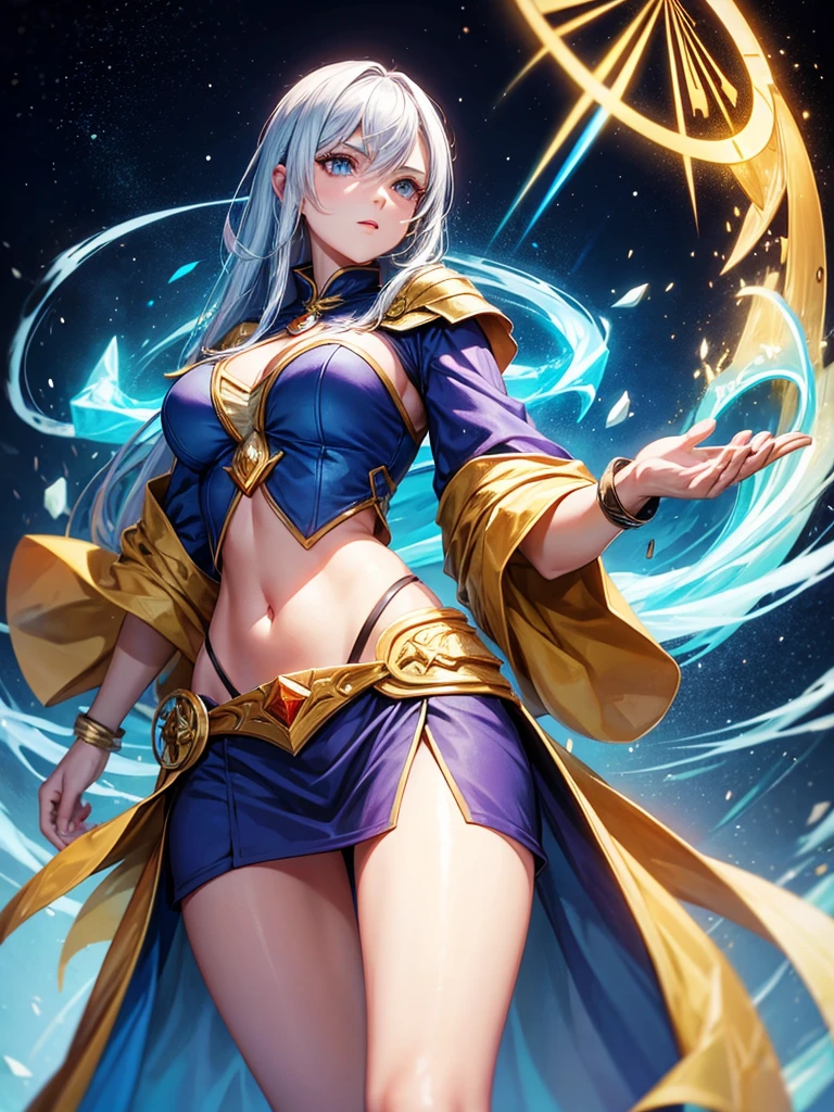 1 female mage, A woman's wisdom is reflected in her calm eyes, (((Perfect eyes)))), The long white hair reflects a faint amber light, With a witch hat, Queen Elizabeth neckline, electrical arcs,lightning,Giant ball of fire,Red flame, (masterpiece:1.2), (best quality), detailed, Ultra HD, light, Clear focus, (illustration:1.1), complex, 8K CG, Perfect work of art, (whole body:0.6), Detailed background, witch hat, Magical atmosphere, Hair blowing in the wind, Colorful magic spells shone in the air, Rotating portal, Dark Magic, (Style Swirl Magic:0.8), Floating particles, Dark sinister forest background, Updraft, Backlight,