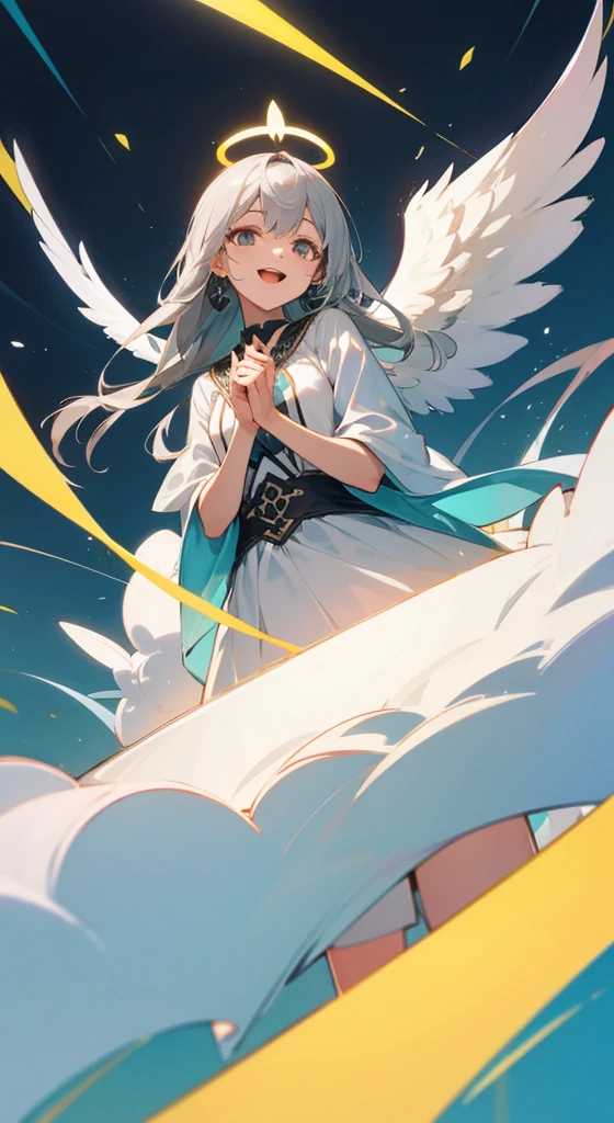 Open your mouth, accessories, Angel Halo, Highest quality, Gray Hair, Shortcuts, smile, Illustration, 