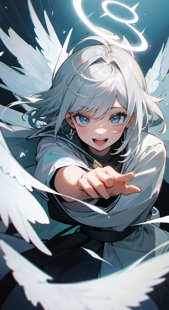Open your mouth, accessories, Angel Halo, Highest quality, Gray Hair, Shortcuts, smile, Illustration,