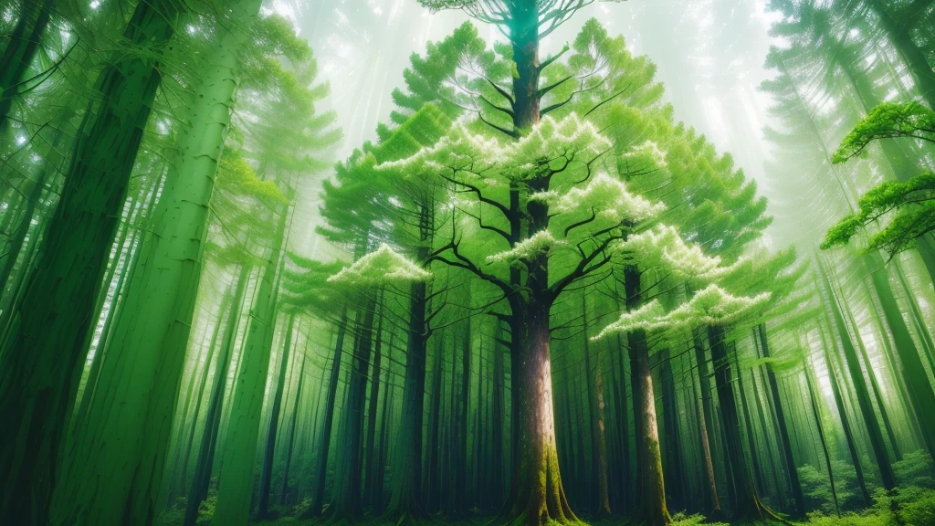 there is a picture of a picture of a forest with trees, 35mm Double Exposure照片, in glitchart jared forest, Double exposure on 35mm film!, surreal forest, 35mm Double Exposure, (((forest))), green flora forest, psychedelic forest, 外部世界forest之下, in a fractal forest, forest backdrop, cyber space forest scene,there is a picture of a picture of a forest with trees, 35mm Double Exposure照片, in glitchart jared forest, Double exposure on 35mm film!, surreal forest, 35mm Double Exposure, (((forest))), green flora forest, psychedelic forest, 外部世界forest之下, in a fractal forest, forest backdrop, cyber space forest scene,This image shows a symmetrical landscape，The central vertical axis divides the scene into mirrored halves,左邊是一片鬱鬱蔥蔥的綠色forest，tall trees，Various types of leaves,dense trees，Leaves range from light green to dark green，Indicates canopy health,The picture looks like a big white rabbit from a distance,forest地面不清晰可見，Indicates dense bushes,The background of the image is dominated by clear blue sky，can&#39;t see any clouds,The sky occupies the upper third of the image，A nice contrast to the greenery below,the overall composition of the image suggests a tranquil and undisturbed natural environment