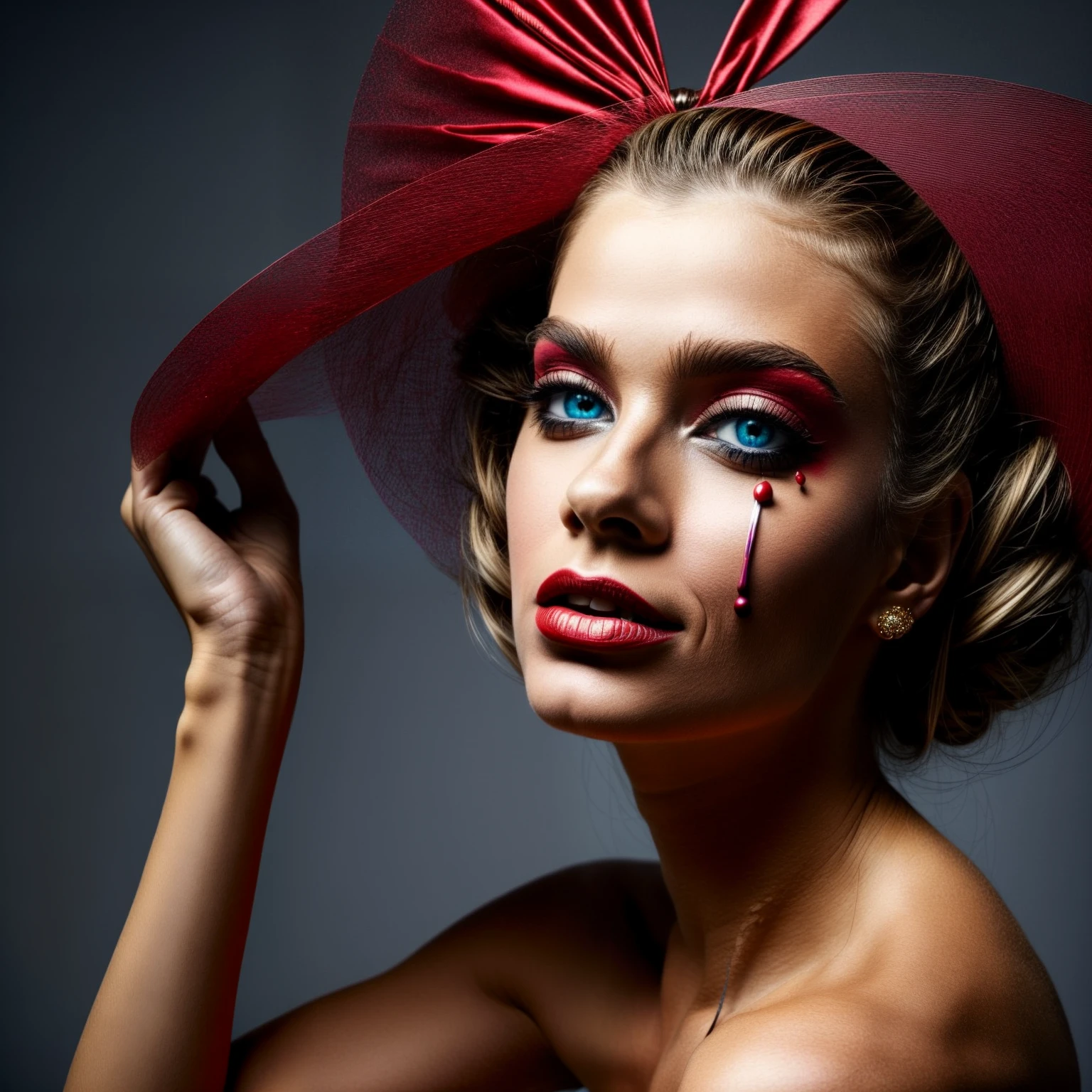 1 woman clown makeup, Mystery, in the style of Martin Scorsese, vibrant, Futuristic, classic, --aspect 16:9 --c 51