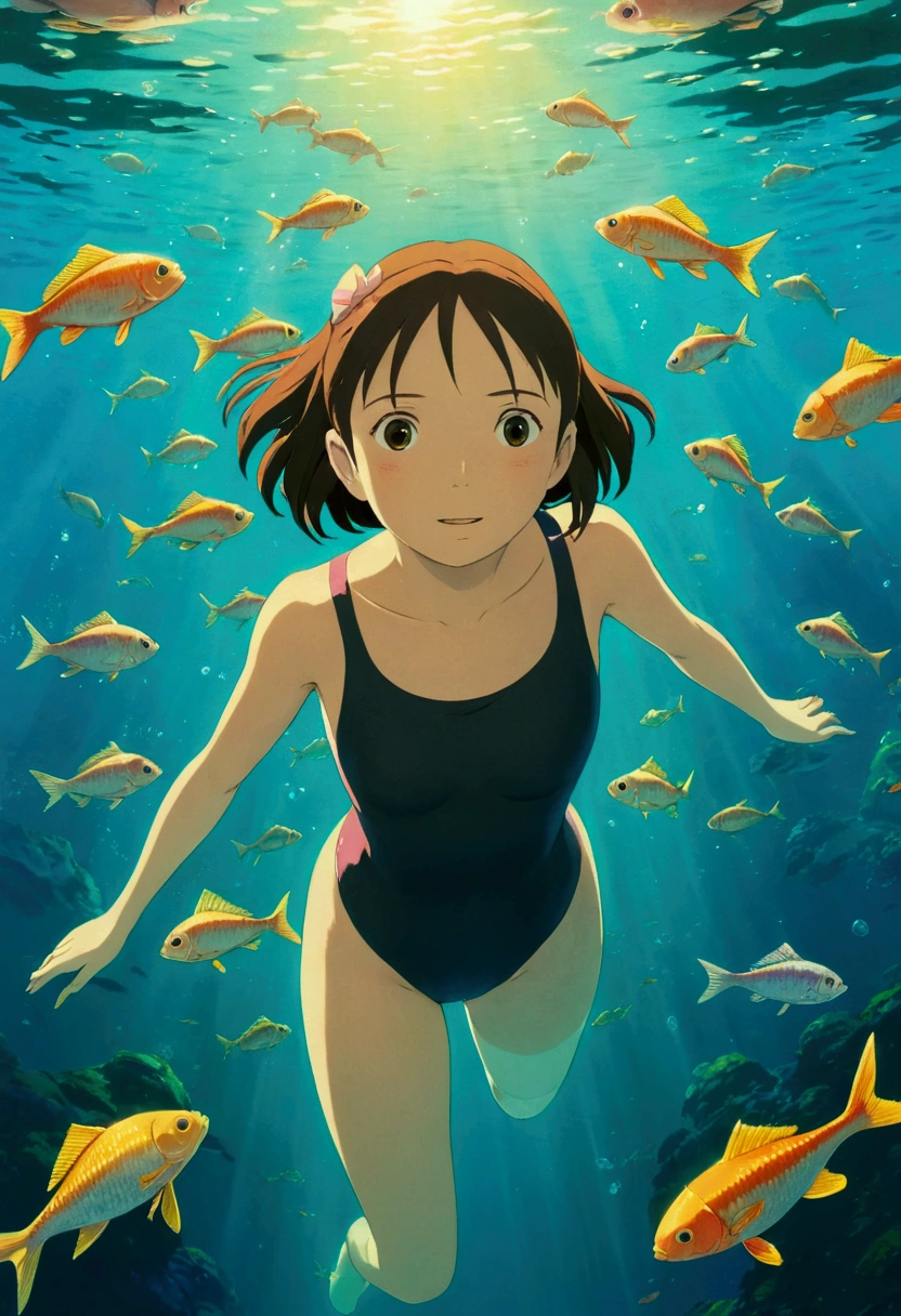 Ghibli Summer Swimming with Fish girl