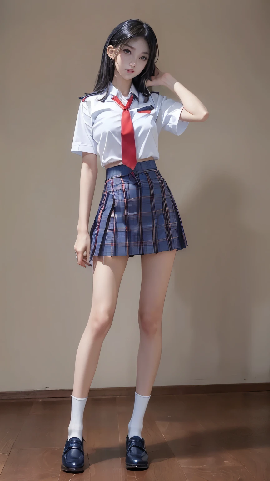 ((masterpiece)),(((最high quality))),(((((Full body shot of a girl taken from the floor:1.7))))),((Photograph the whole body from knee height:1.6)),((((((脚を揃えてPlease stand up straight:1.9)))))),((Thin thighs:1.3)),((Long legs:1.4)),(((Girl standing in a school classroom:1.7))),(((Micro Mini Skirt Uniform:1.6))),((スリムなModel body type:1.8)),((Japan  in summer uniform:1.8)),((Wearing a red tie:1.5)),(Wearing a white shirt with short sleeves:1.3),Her erect nipples are clearly visible under her clothes.,(Navy blue checked micro mini skirt:1.7),(************:1.3),bangs,A small smile,((cute***)),Slender girl,Black Loafers,(((short white socks up to the ankles,:1.2))),cute,The thighs below the groin are slim and firm,cute,Black hair ponytail,Thin legs,スリムなModel body type,Very small waist,Small hips,Long thighs,Thin thighs,Thin hands,Long hands,((((Full body from belowを撮影する:1.5)))),(((((k-popのIVEのWONYOUNGにそっくりの***:1.9))))),((Turn your whole body straight ahead:1.8)),((expensive:1.4)),(Stand with your legs straight without bending your knees:1.7),((Please stand up straight:1.7)),((turn your hips forward:1.7)),The ankles are super thin,beauty,Fine skin,Firm Skin,引き締まったThin legsの肌を細部までリアルに再現,Very detailed, Attention to detail,high quality,Awards,High resolution,(Anatomically correct:1.3),(8k,RAW Photos,最high quality,masterpiece:1.5),(((Photographing a girl&#39;Full body from below))),(((She is taking a picture with three other girls from her class.:1.5))),3人ともスリムでcute,Height 173cm,((脚を揃えてPlease stand up straight:1.7)),((脚を揃えてPlease stand up straight:1.7)),((脚を揃えてPlease stand up straight:1.5)),((脚を揃えてPlease stand up straight:1.7)),(((Keep your back straight:1.8))),((Look forward:1.2)),9頭身beauty,Model body type,((Inseam is half the height:1.3)),Thin thighs,((k-popのIVEのWONYOUNGにそっくりの***:1.5)),Tiny and slim waist,((In the background, a classroom with a blackboard and desks is visible.:1.7)),(((beautiful girl:1.6)))