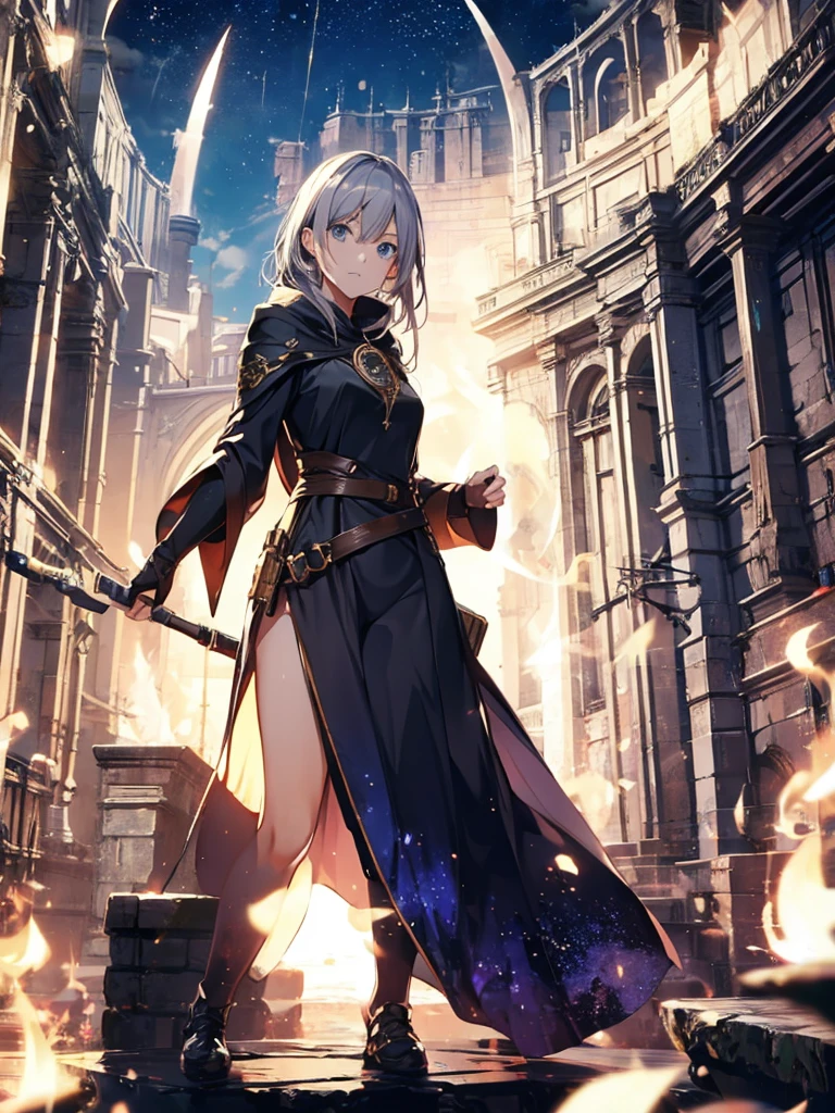 1 female mage, A woman's wisdom is reflected in her calm eyes, (((Perfect eyes)))), The long white hair reflects a faint amber light, With a witch hat, Queen Elizabeth neckline, electrical arcs,lightning,Giant ball of fire,Red flame, (masterpiece:1.2), (best quality), detailed, Ultra HD, light, Clear focus, (illustration:1.1), complex, 8K CG, Perfect work of art, (whole body:0.6), Detailed background, witch hat, Magical atmosphere, Hair blowing in the wind, Colorful magic spells shone in the air, Rotating portal, Dark Magic, (Style Swirl Magic:0.8), Floating particles, Dark sinister forest background, Updraft, Backlight,
Waiting to start