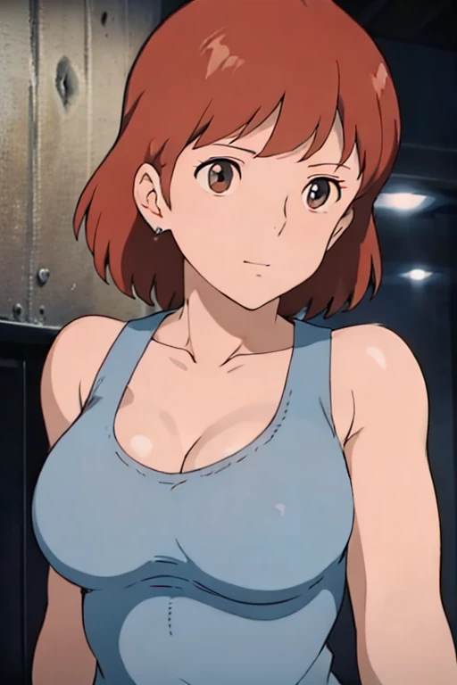 Browsing Caution,(masterpiece, Highest quality, High resolution, Anime screenshots, Anime Color, 8k, Realistic), Nausicaa, woman, mature woman, wife, alone, Brown Hair, (Looking at the audience), Huge breasts, Cleavage, (White tank top), Upper Body, forest, (Perfectly detailed anatomy, Beautiful and elaborate face&eye:1.5, Glowing Skin, Perfect body)、Erect nipples、I want to see up to my knees