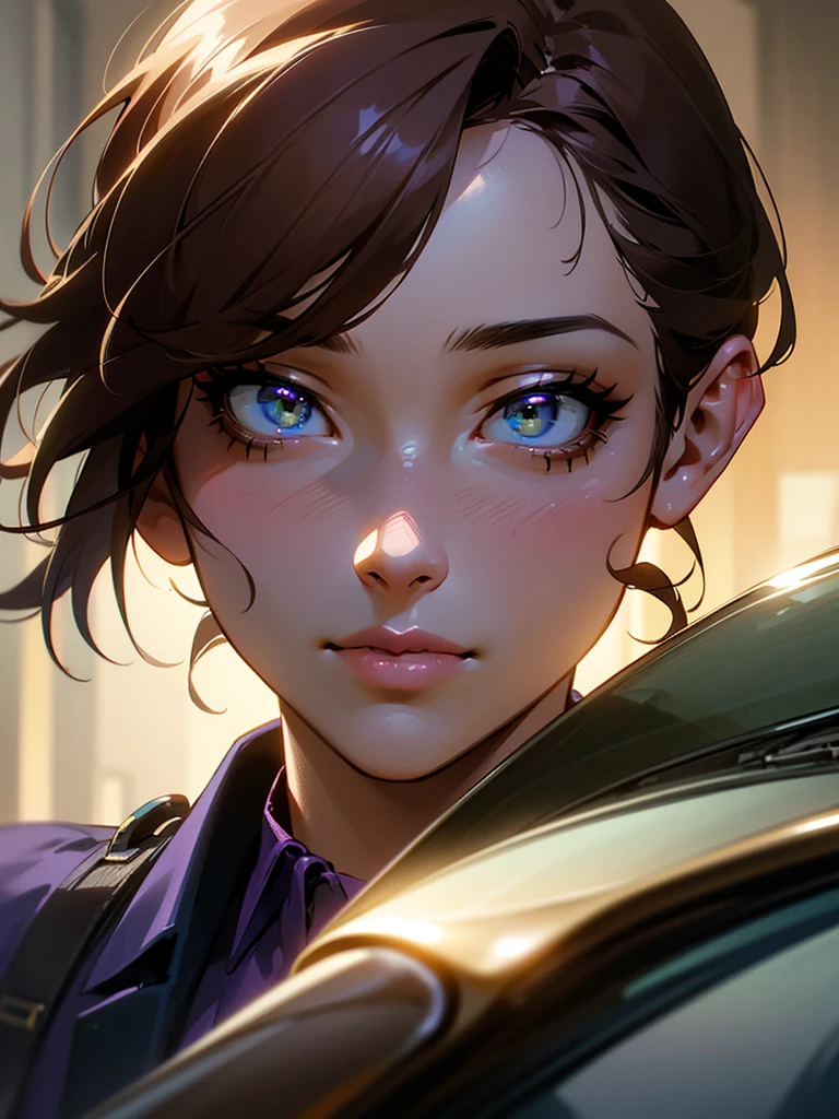 a 10 year old boy, purple shirt, light brown hair, black car in the background, detailed face, highly detailed, photorealistic, ultra-detailed, 8k, best quality, masterpiece, cinematic lighting, vibrant colors, beautiful detailed eyes, beautiful detailed lips, extremely detailed face, long eyelashes, intricate details, realistic skin texture, soft warm lighting, natural environment, dynamic composition, dramatic shadows, cinematic atmosphere