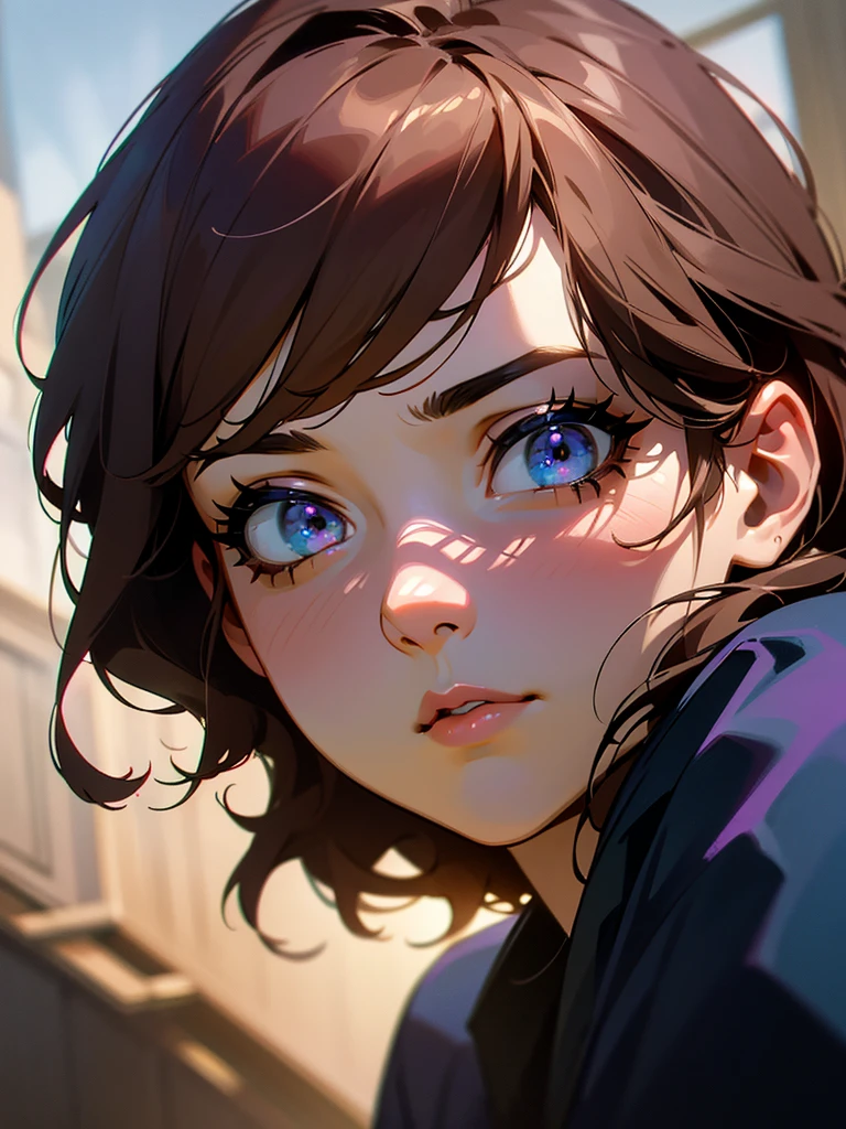 a  boy, purple shirt, light brown hair, black car in the background, detailed face, highly detailed, photorealistic, ultra-detailed, 8k, best quality, masterpiece, cinematic lighting, vibrant colors, beautiful detailed eyes, beautiful detailed lips, extremely detailed face, long eyelashes, intricate details, realistic skin texture, soft warm lighting, natural environment, dynamic composition, dramatic shadows, cinematic atmosphere