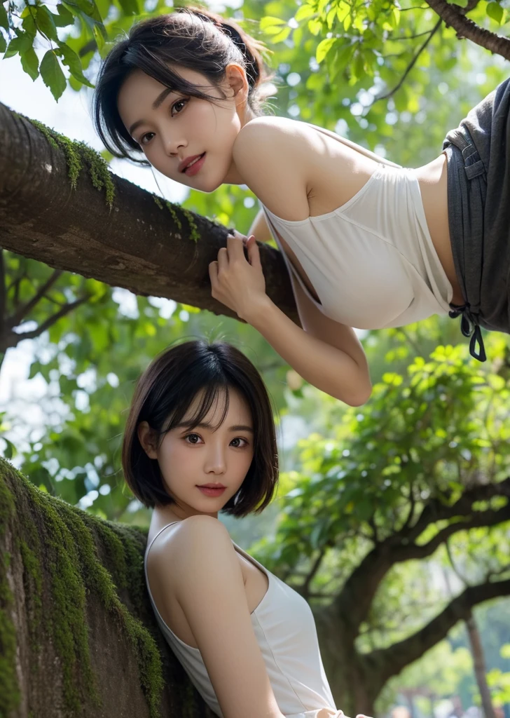 Diffuse lighting、 Highest quality, High resolution, unity 8k wallpaper、Supersaturation, Japanese、1 female、23 years old、Highest quality、8k、超High resolution、Clear photos、Professional Lighting、Light、Very short hair、smile、Ultra slim、Thailandトなウエスト、Upper body close-up、Angle from below、Slender body、Traveling Southeast Asia、Thailand、Ayutthaya、Thailandの寺院、