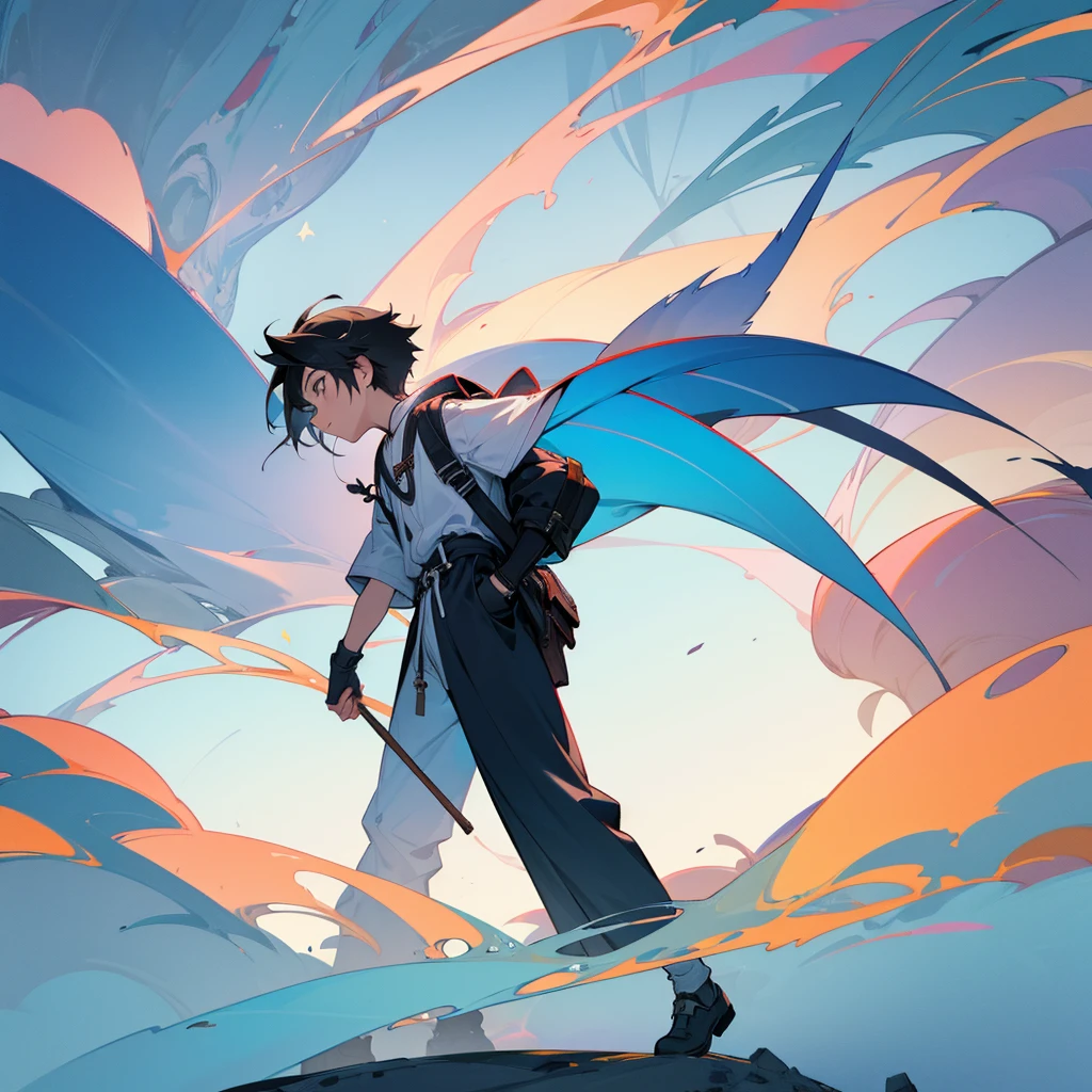 boy,Explorer's attire,Side angle、((Full body view))