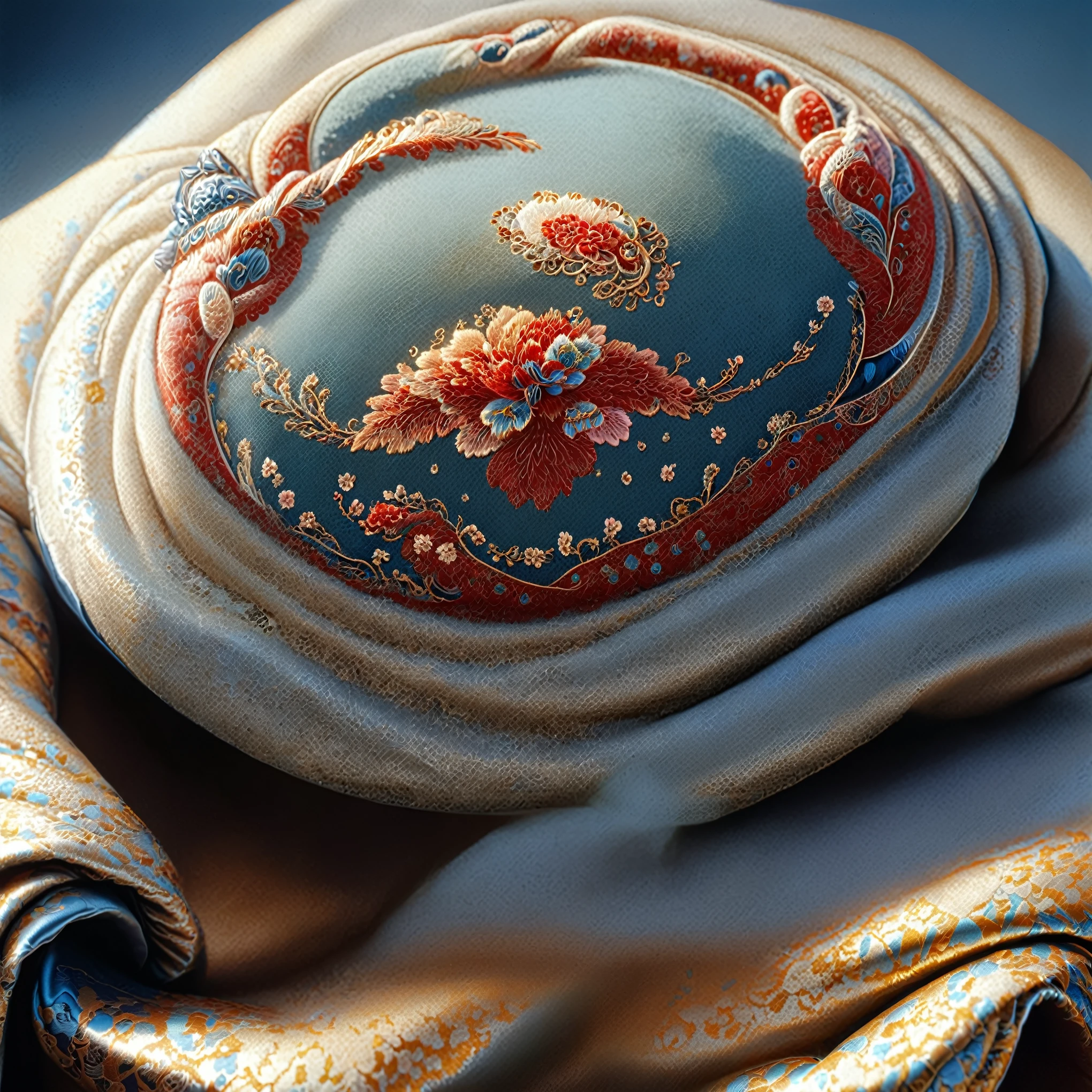 best quality, masterpiece, rich and colorful, detailed, 8K texture, 1.15 Size, Intricate details, Mongolian embroidery, Soft natural light, Soft colors, Ray Tracing, light, Blooming effect, Volumetric Light, Glass ring texture, Pattern Generation，Hamur pattern，picture
