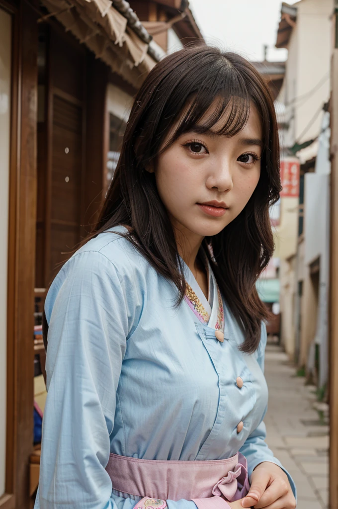 beautiful young woman face korean, hanbok ลายลูกไม้