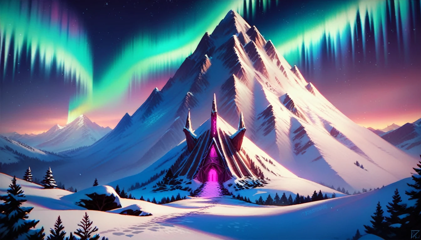 "Generates an ultra-sharp image of a mysterious landscape in Antarctica. Includes vast glaciers glistening in the moonlight, towering ice mountains, and an aurora borealis in the night sky. Adds an impressive and ancient alien construction half buried in the snow, with alien architecture and dim lights emanating from within. The structure must have an intricate design, with details suggesting advanced technology and unknown origin. Make sure the scene has a mystical and desolate atmosphere, with light and shadow effects that enhance the texture and clarity of ice and snow, while the extraterrestrial construction adds a touch of mystery and fascination."