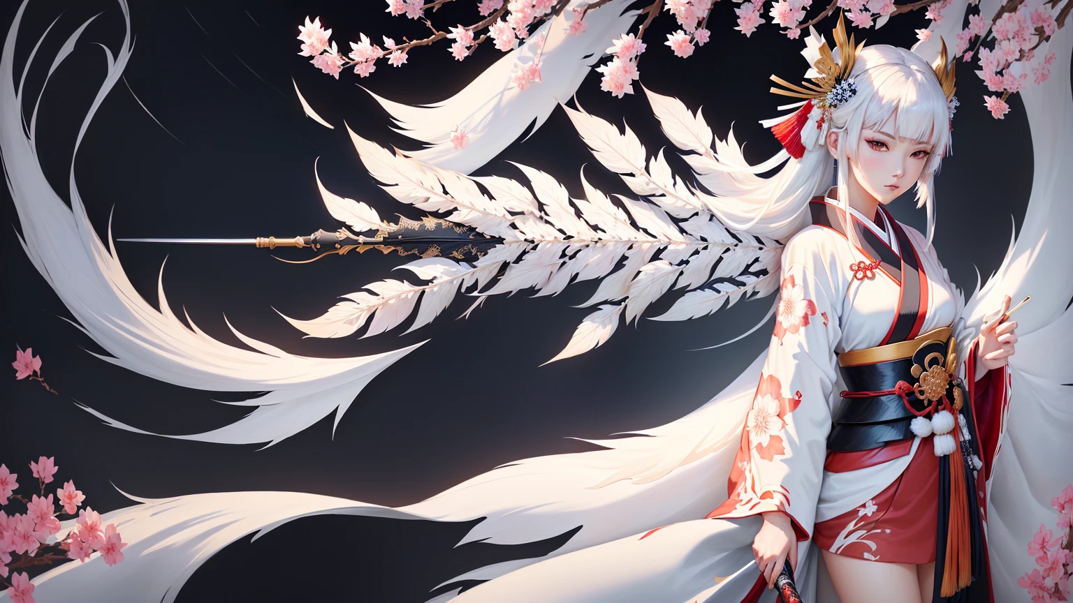anime girl In kimono outfit holding a sword and a cigarette, Onmyoji portrait, onmyoji, The Detailed Art of the Onmyoji, White-haired God, Flowing white robes, Keqing of Genshin Impact, ((wearing a noble robe)), In kimono, In kimono, Classic Kimono, Best anime 4k konachan wallpaper