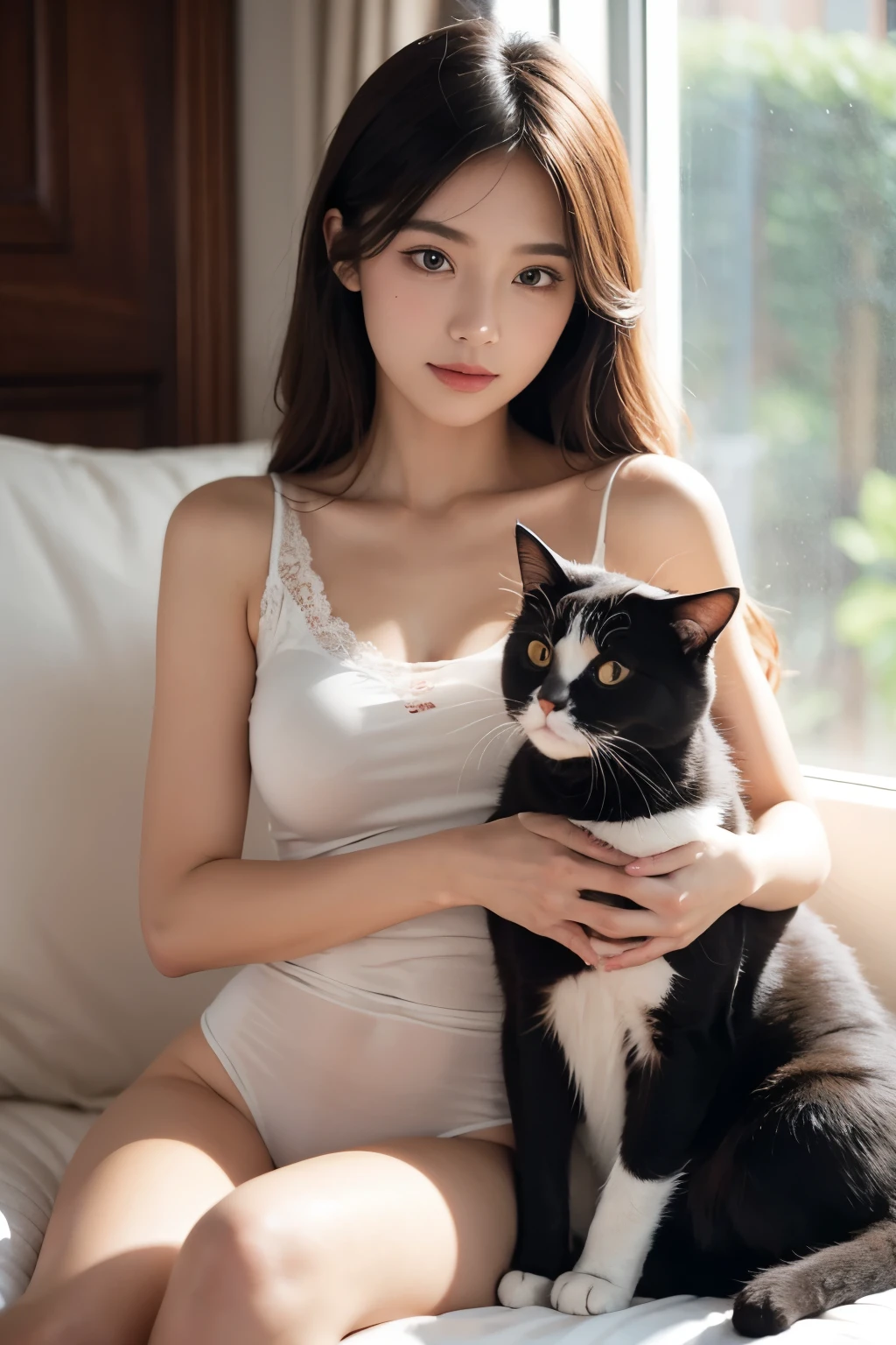 beautiful woman , cat