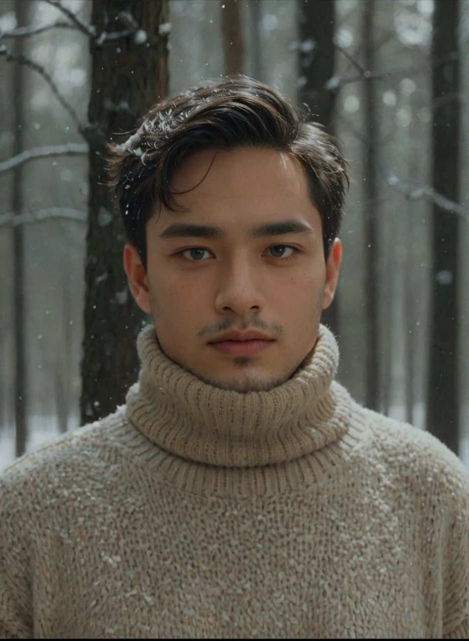 handsome male,beard,upper body portrait,orange sweater,white background,