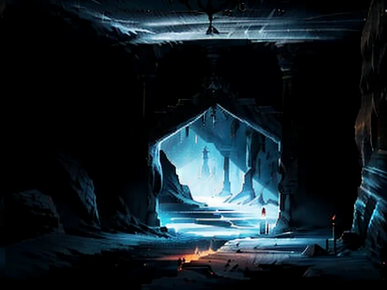 aisle, dungeon, Hall, dark, cave,  1 door, 1 torch