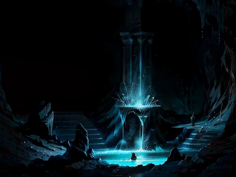 dungeon, cave, fountain, dark