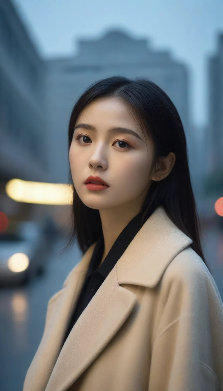 8K, Ultra-high resolution, best quality, masterpiece, Surrealism, photo,Three-Part Approach, 1 girl, (16 years old:1.3), pretty girl, Cute face, Beautiful eyes in every detail,(best quality,masterpiece:1.3,In 8K),(Practical:1.4,RAW Shooting,Caustics),of the night city,(heavy rain:1.2),Street Lights,(Street Lightsの光を反射して白く輝く雨粒:1.2),(The woman looked up at the sky),Zhongfa,Sad expression,long coat,Chest shooting,((Thin legs))、A bold gesture,Super cute supermodel、Look closely at the camera,鮮明なdetailed、detailed、Surrealism、Light and Shadow,glare,Fashion magazine cover,Thin lips