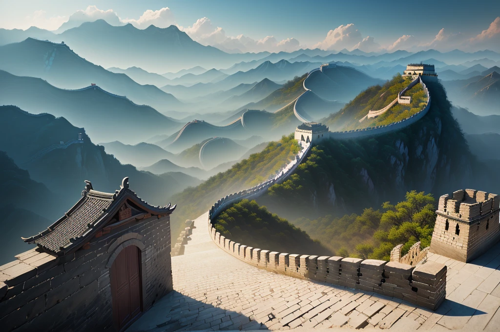 arafed view of a section of the Great Wall of china, the Great Wall, Great Wall, ancient Chinaの建築, Cinematic Scenery of the Silk Road, Chinese landscape, ancient Chinaの美学を備えた, High quality matte painting, photorealistic matte painting, Very detailed matte painting, Ultra-detailed 3D Matte Painting, Ultra-detailed 3D matte painting, ancient China, hyperrealistic matte painting